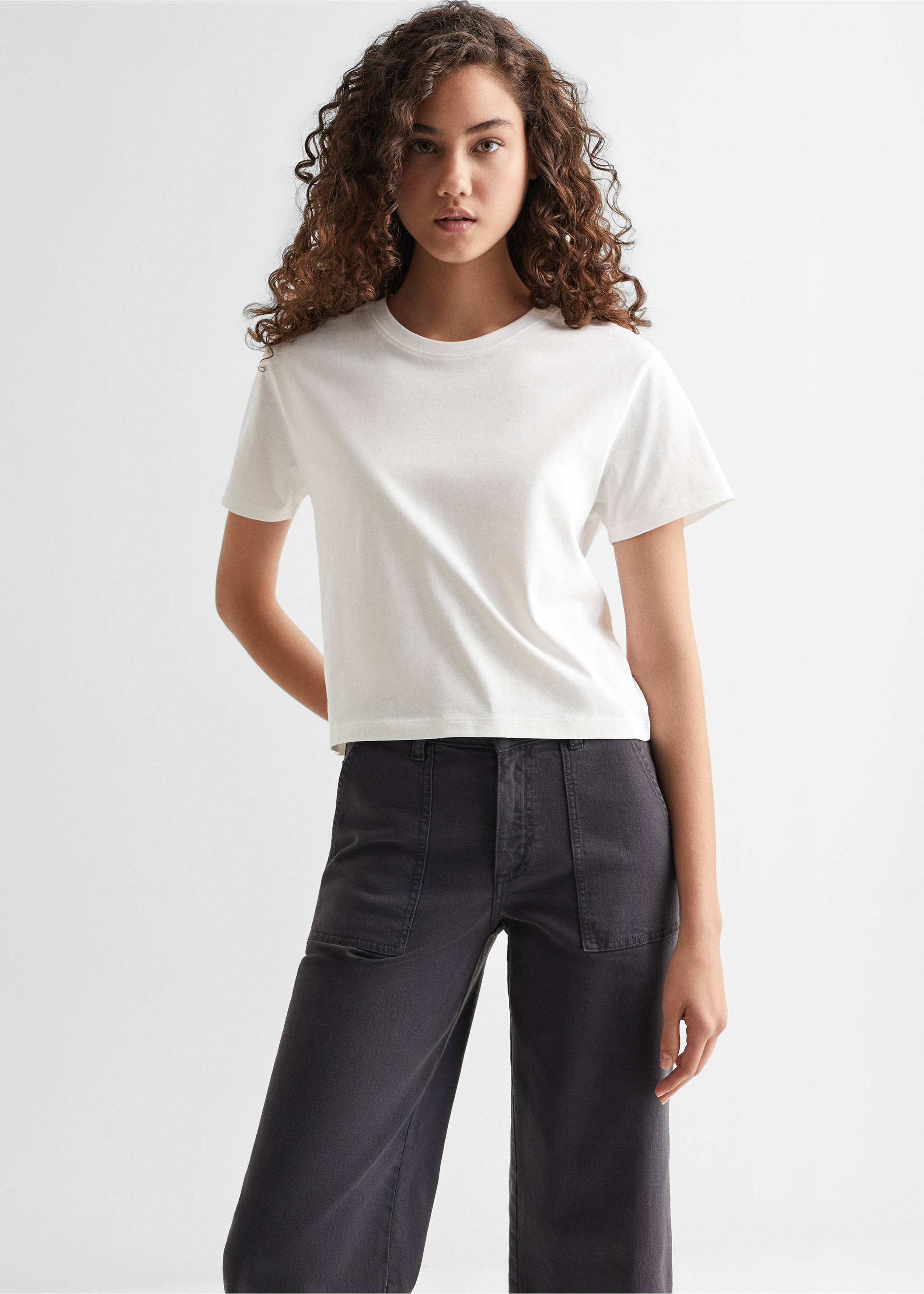 T-shirt coton imprimé - Plan moyen, Blanc cassé. Ref: 57050478-00.