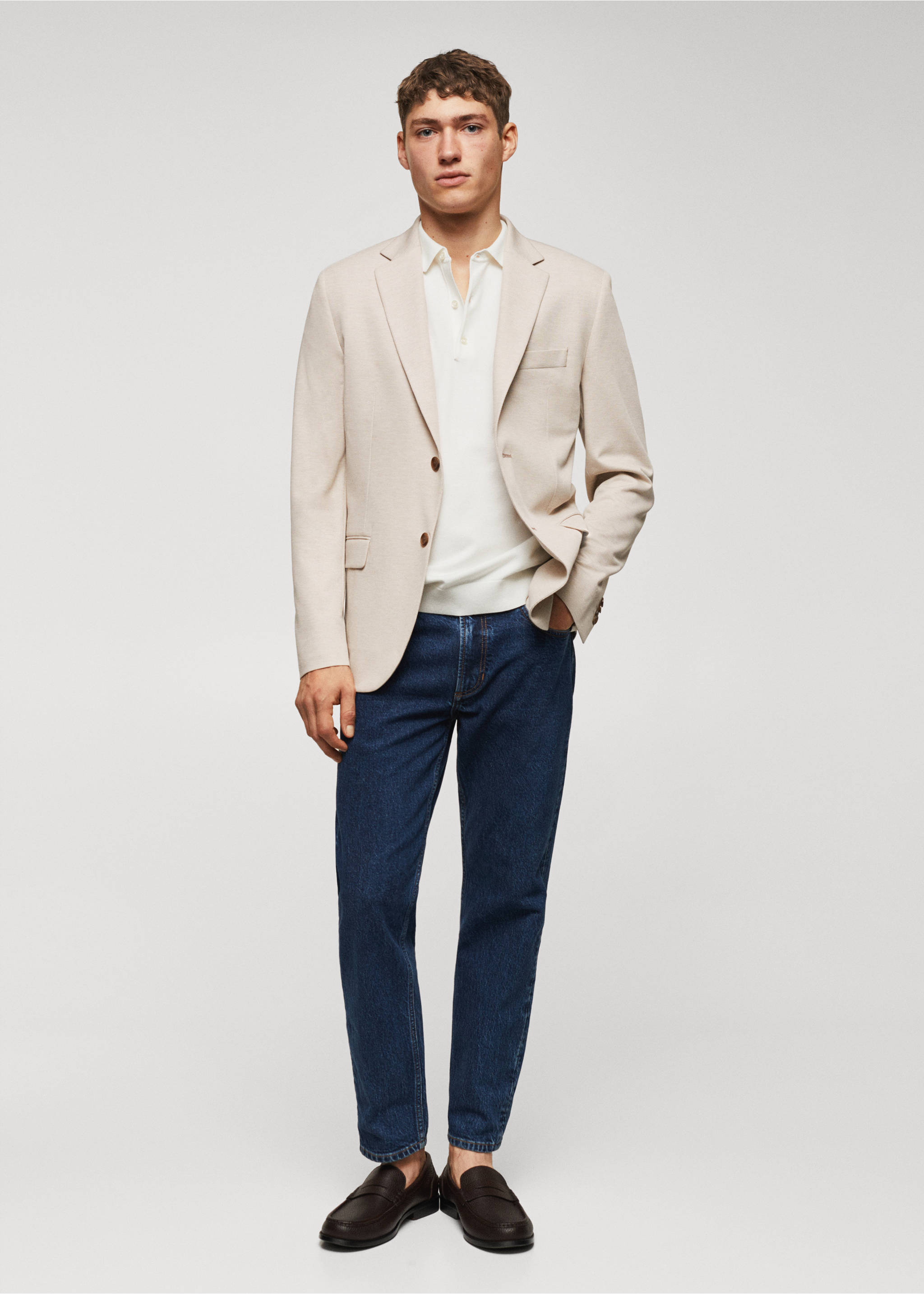 Slim fit microstructure blazer - General plane, Sand. Ref: 57050550-00.