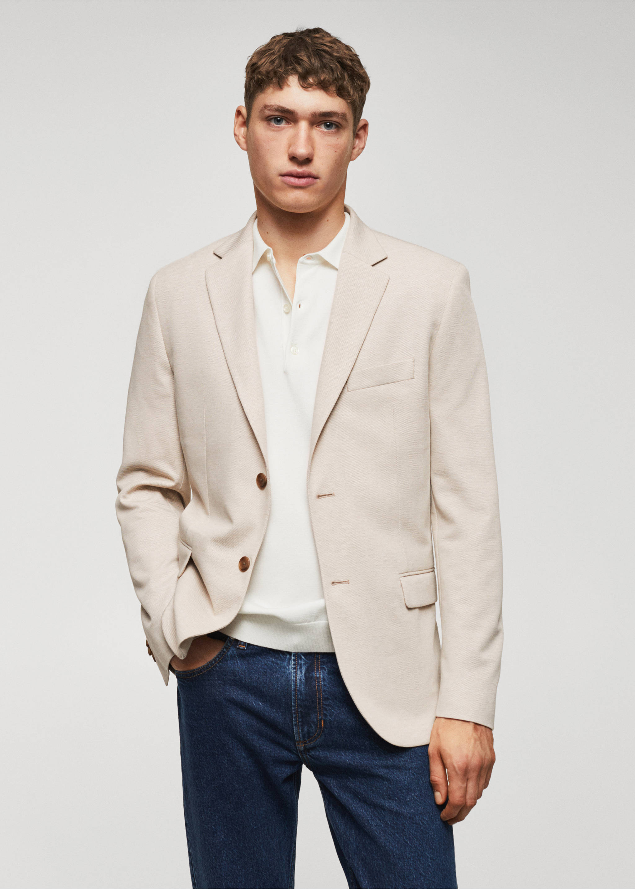 Slim fit microstructure blazer - Medium plane, Sand. Ref: 57050550-00.
