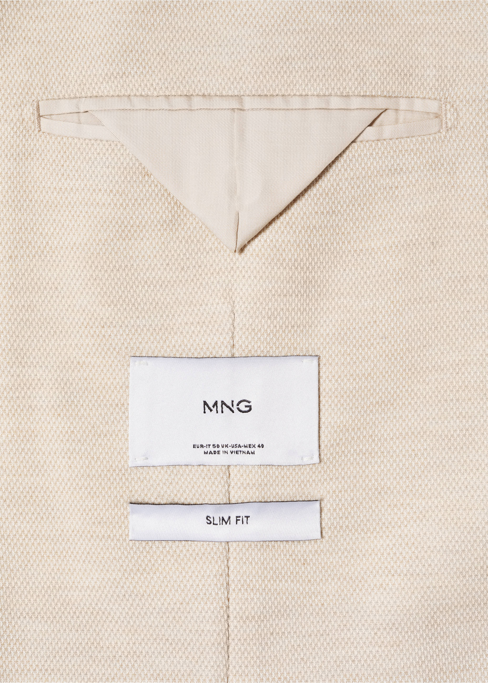 Slim fit microstructure blazer - Details of the article 8, Sand. Ref: 57050550-00.