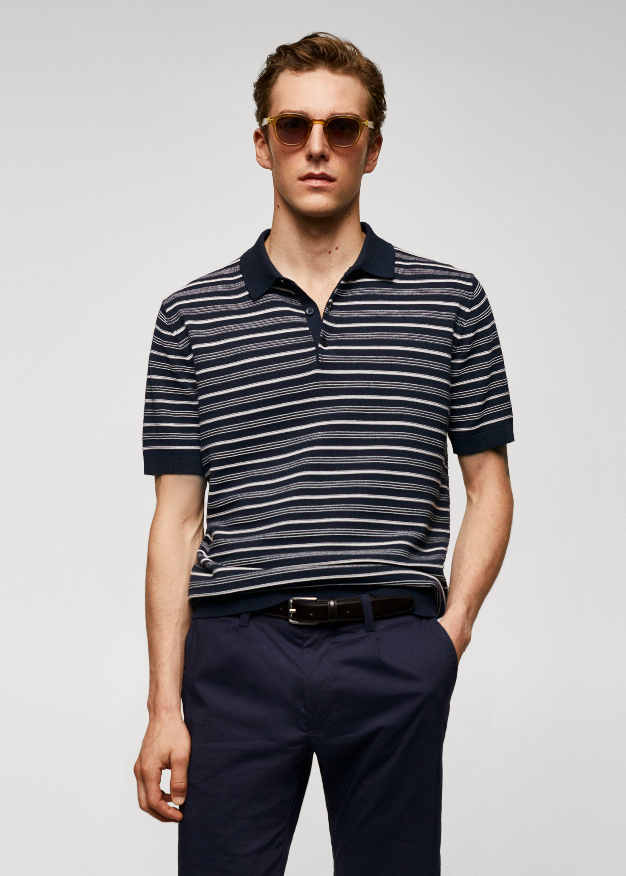 Striped fine-knit polo shirt - Medium plane