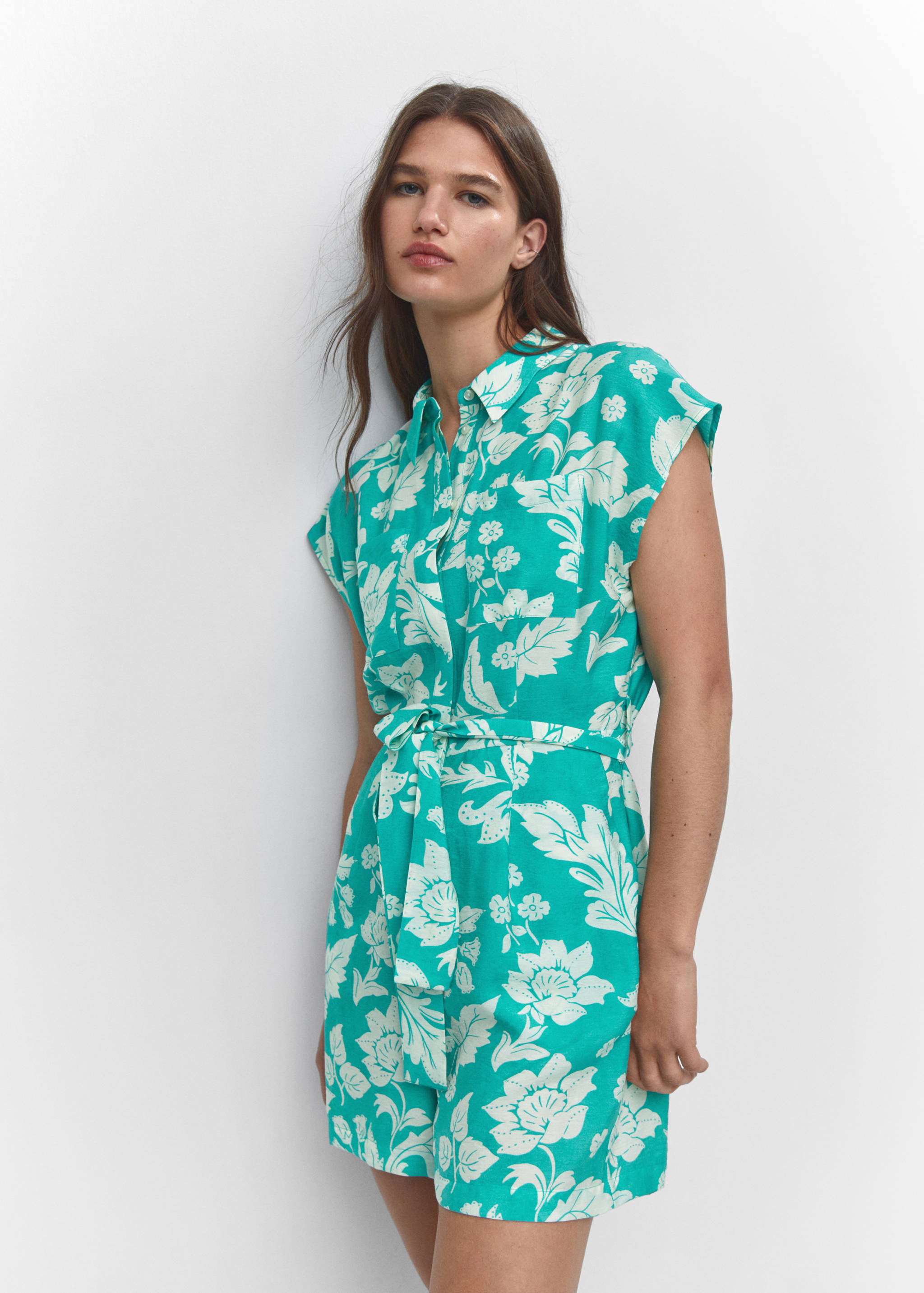 Floral-print jumpsuit with tie - Details of the article 2