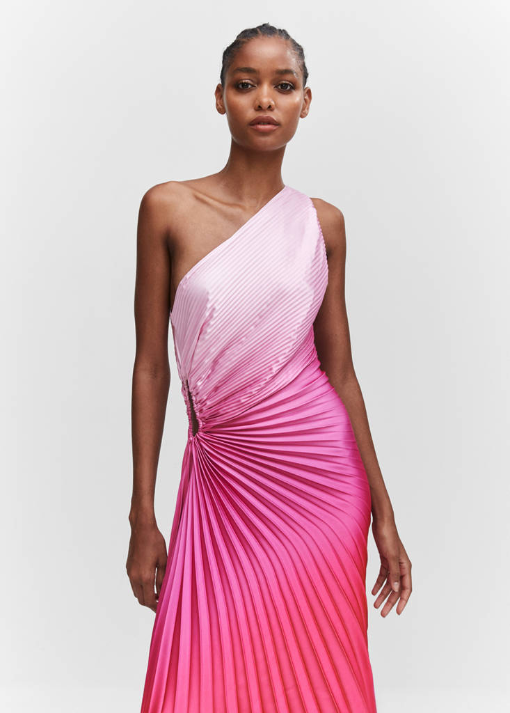 asymmetric lace satin dress Pleated Halter Neck Asymmetrical Hem Gown - FINAL SALE