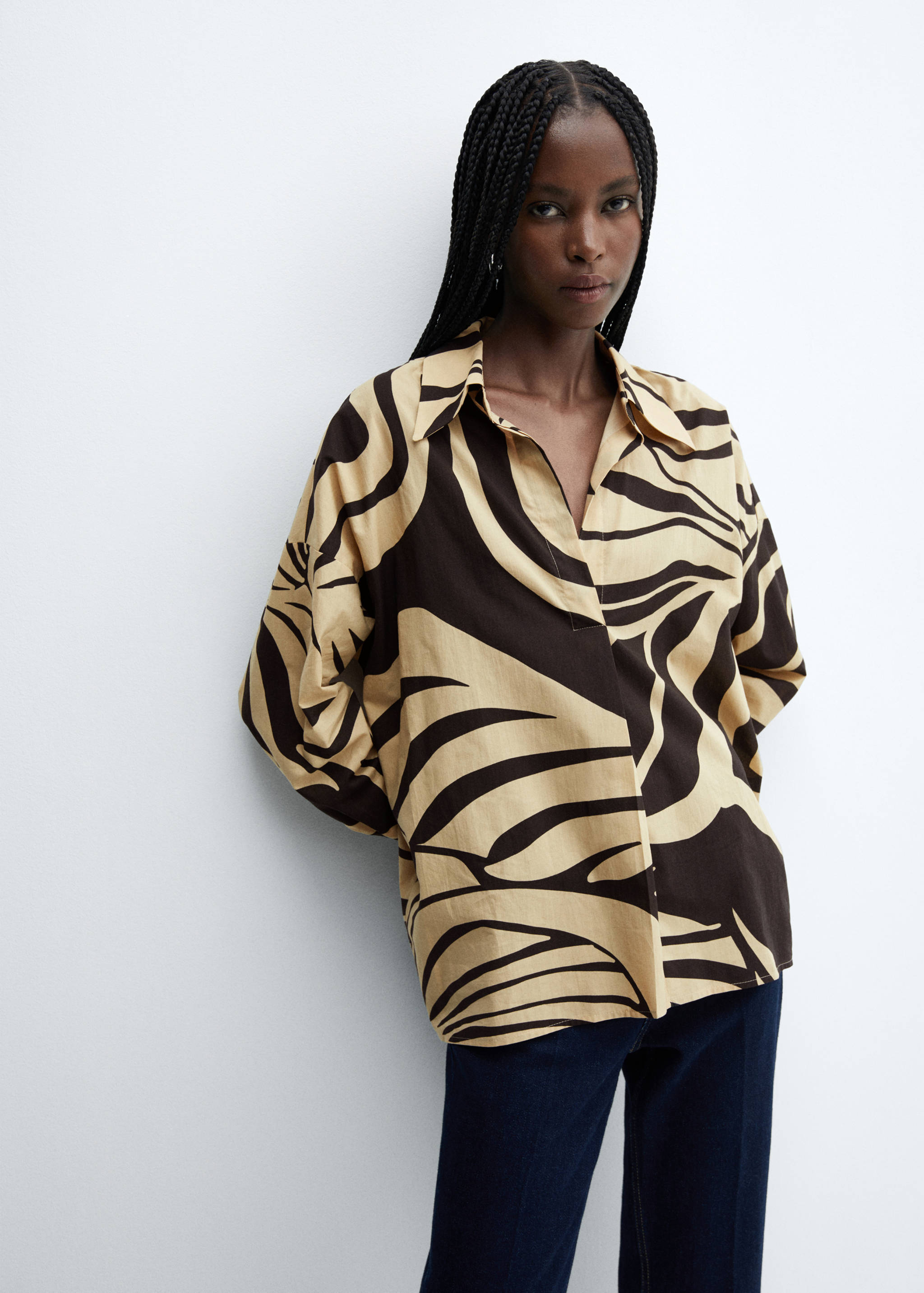 Gemustertes Oversized-Hemd - Mittlere Ansicht