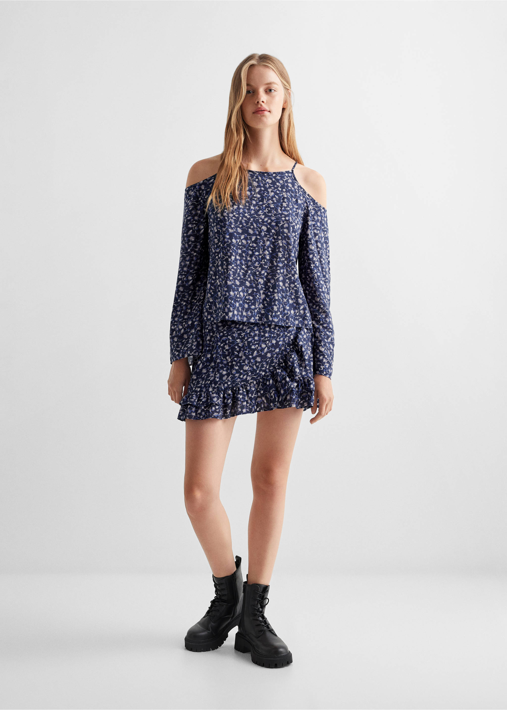 Ruffle flower print skirt - General plane, Dark Navy. Ref: 57054023-00.