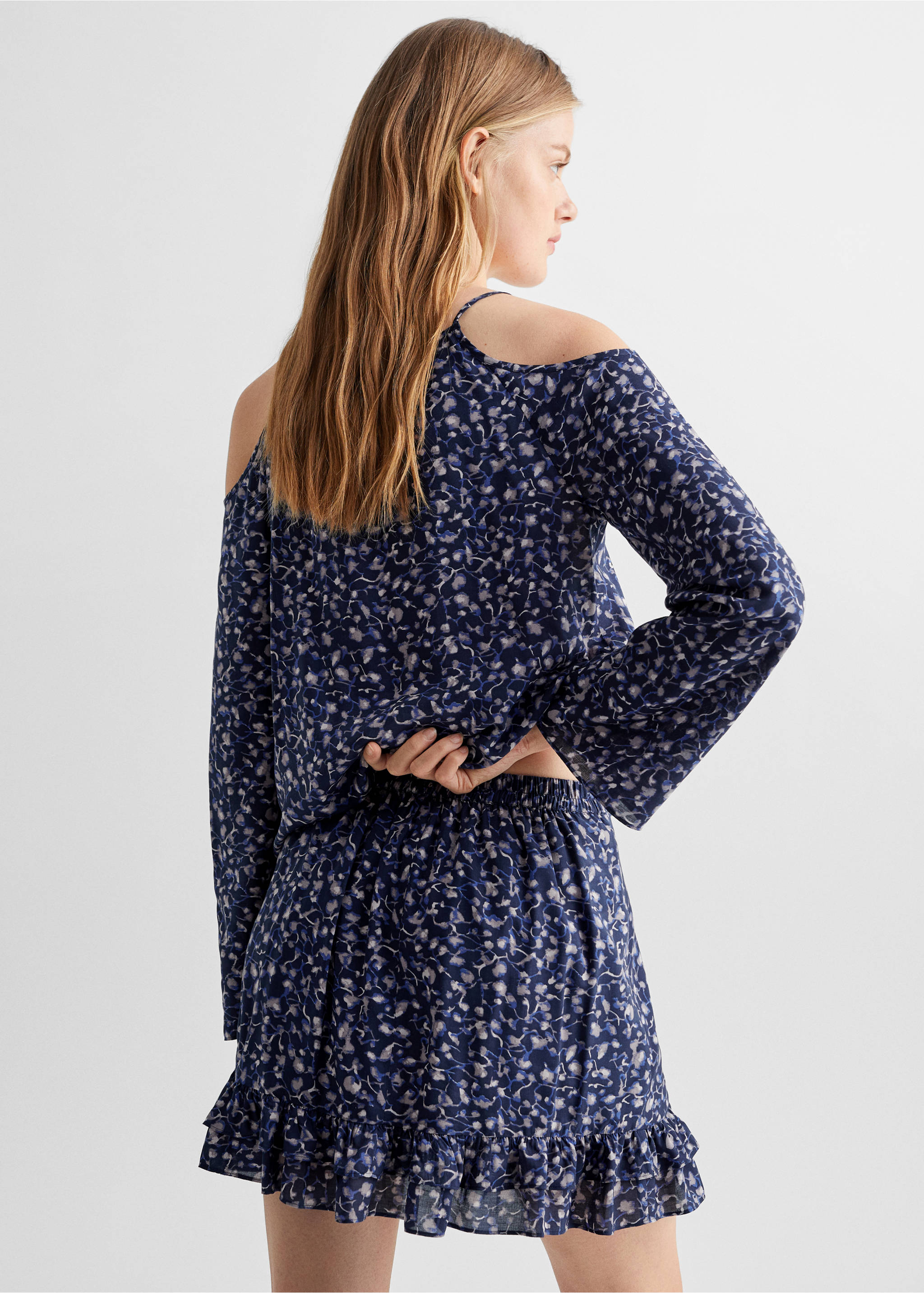 Ruffle flower print skirt - Reverse of the article, Dark Navy. Ref: 57054023-00.