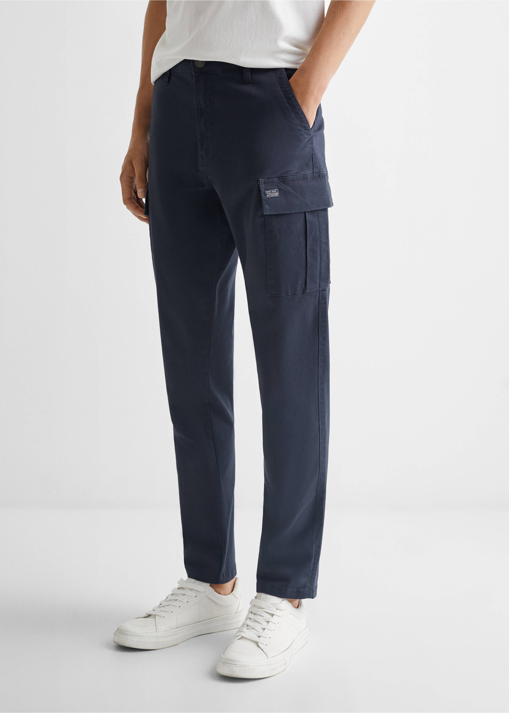 Cotton cargo pants - Details of the article 6, Navy. Ref: 57054035-00.