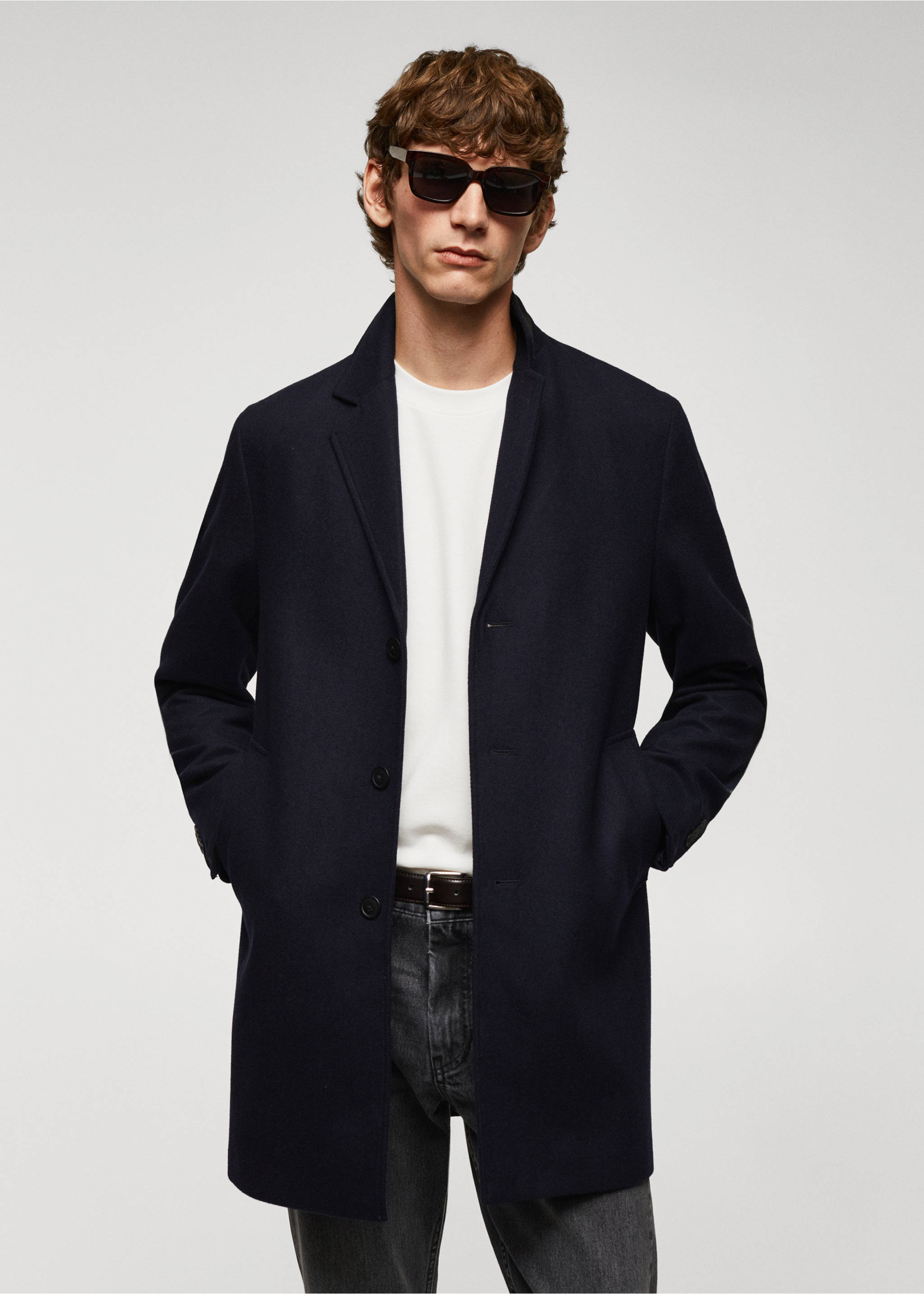 Lightweight recycled wool coat - Medium plane, Navy. Ref: 57054385-00.