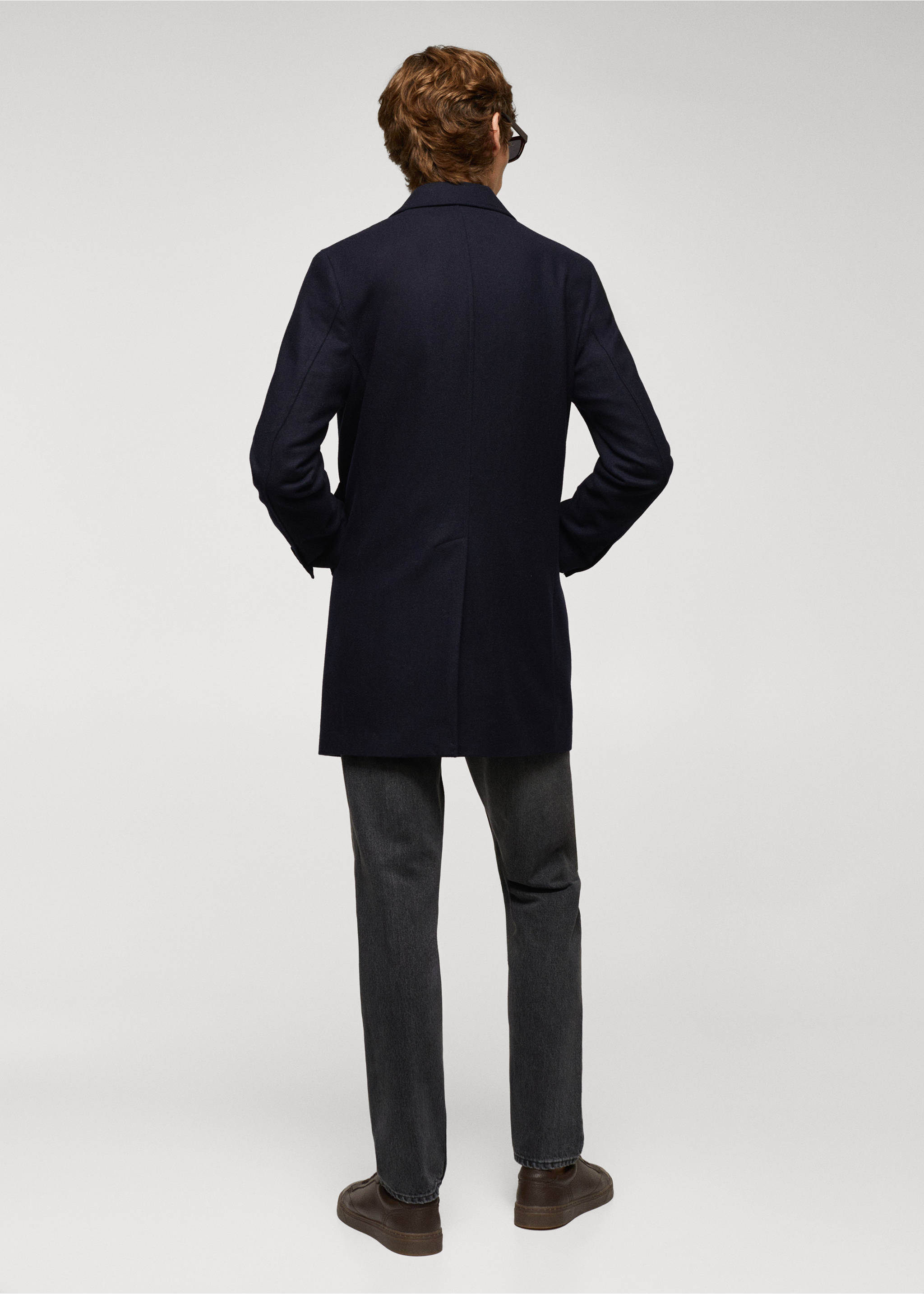 Lightweight recycled wool coat - Reverse of the article, Navy. Ref: 57054385-00.