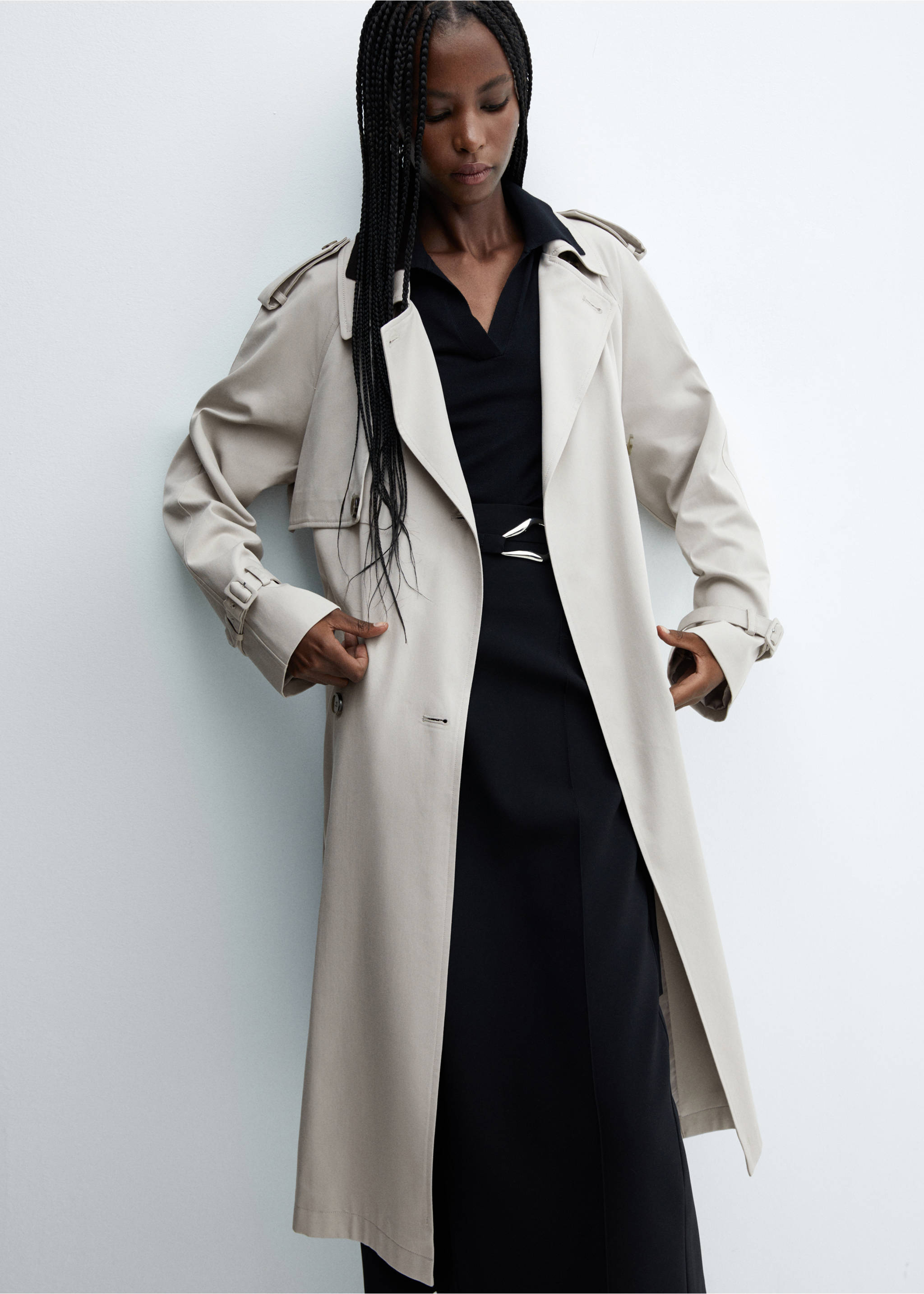 Belt flowy trench - Medium plane, Light Heather Grey. Ref: 57054392-00.