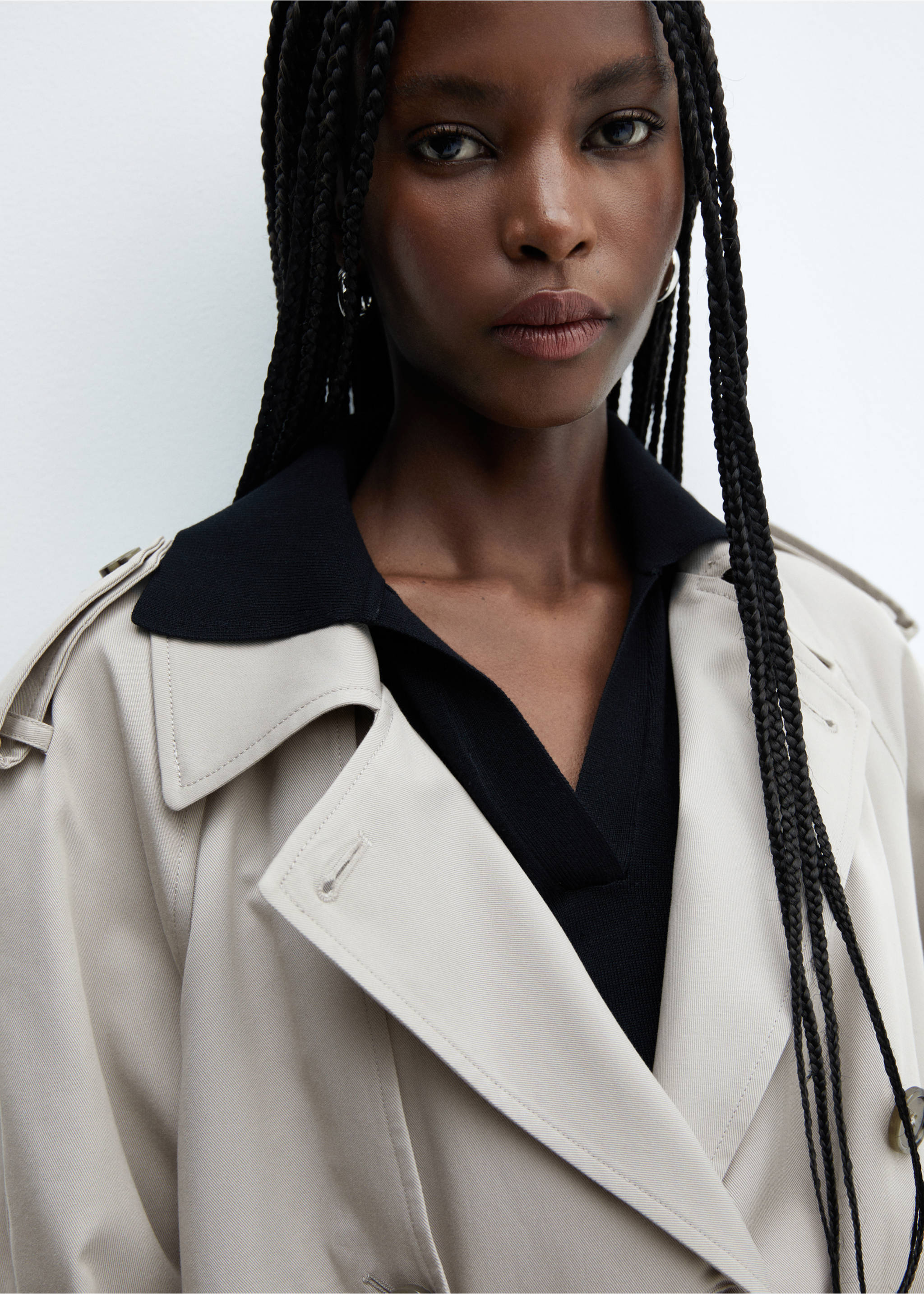 Belt flowy trench - Details of the article 1, Light Heather Grey. Ref: 57054392-00.