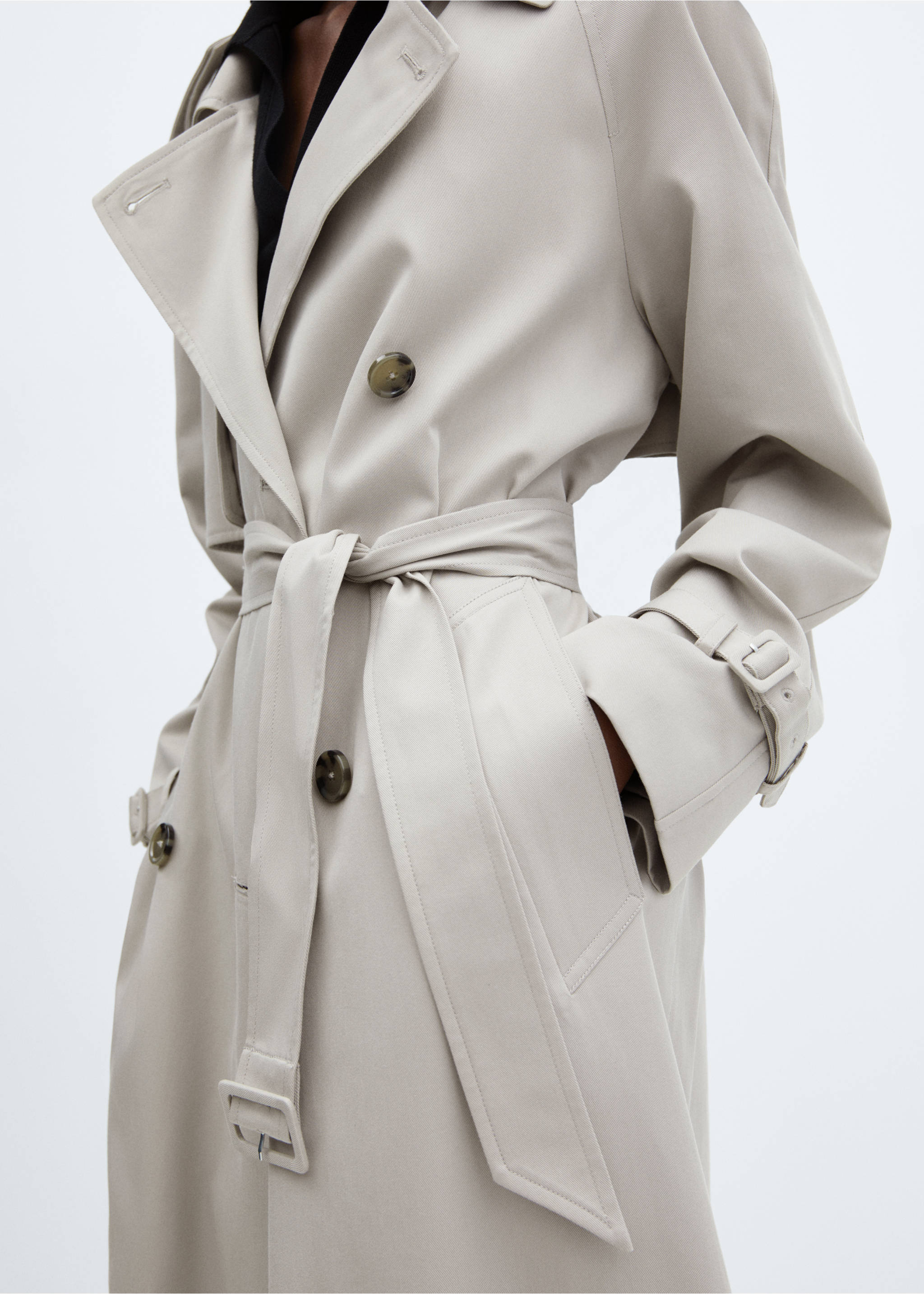 Belt flowy trench - Details of the article 3, Light Heather Grey. Ref: 57054392-00.
