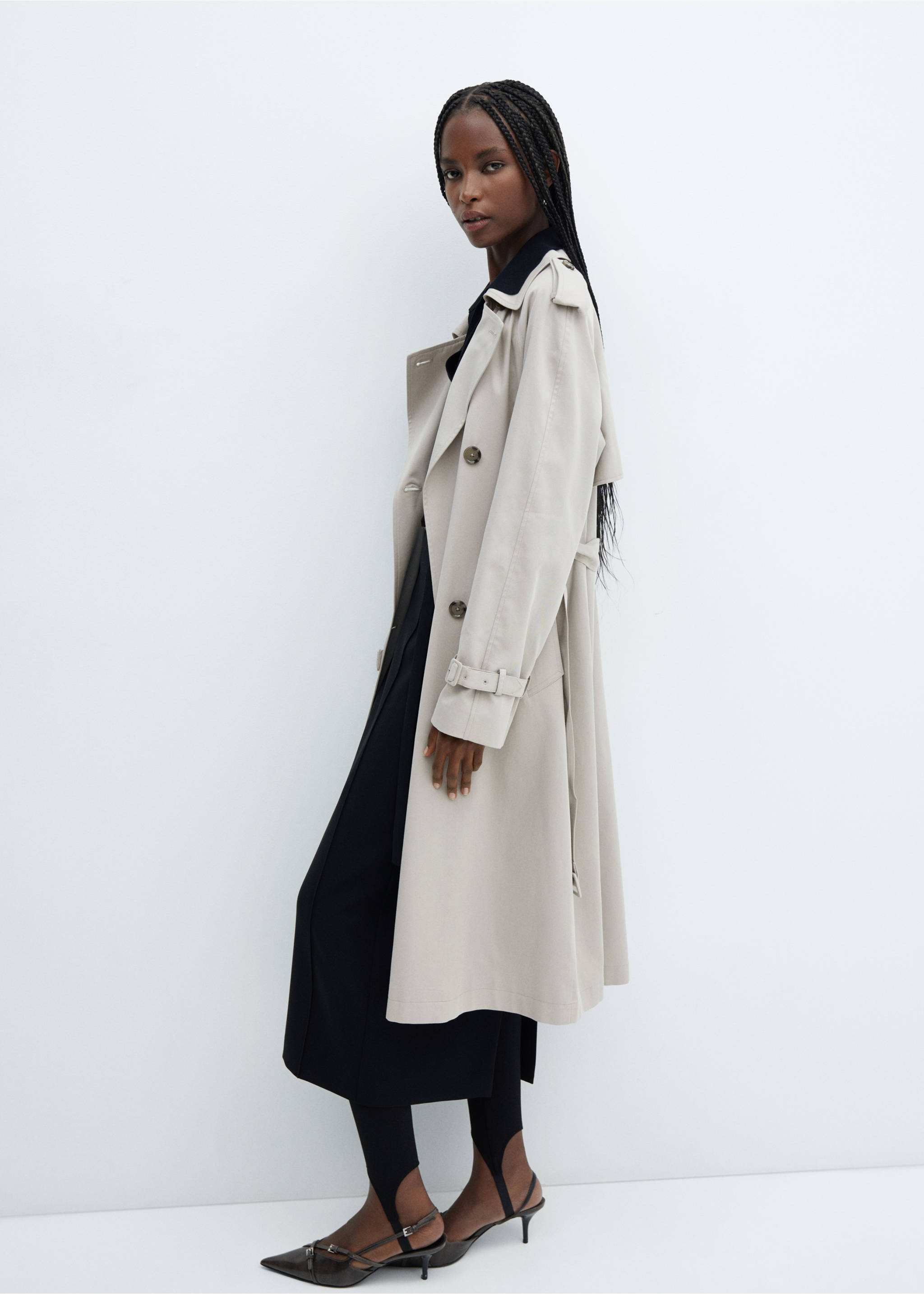 Belt flowy trench - Details of the article 2, Light Heather Grey. Ref: 57054392-00.