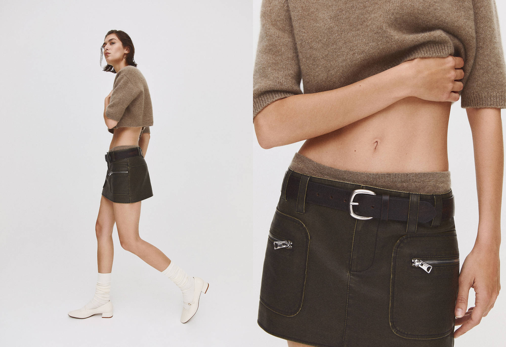 Worn-effect leather skirt - Panoramic plane