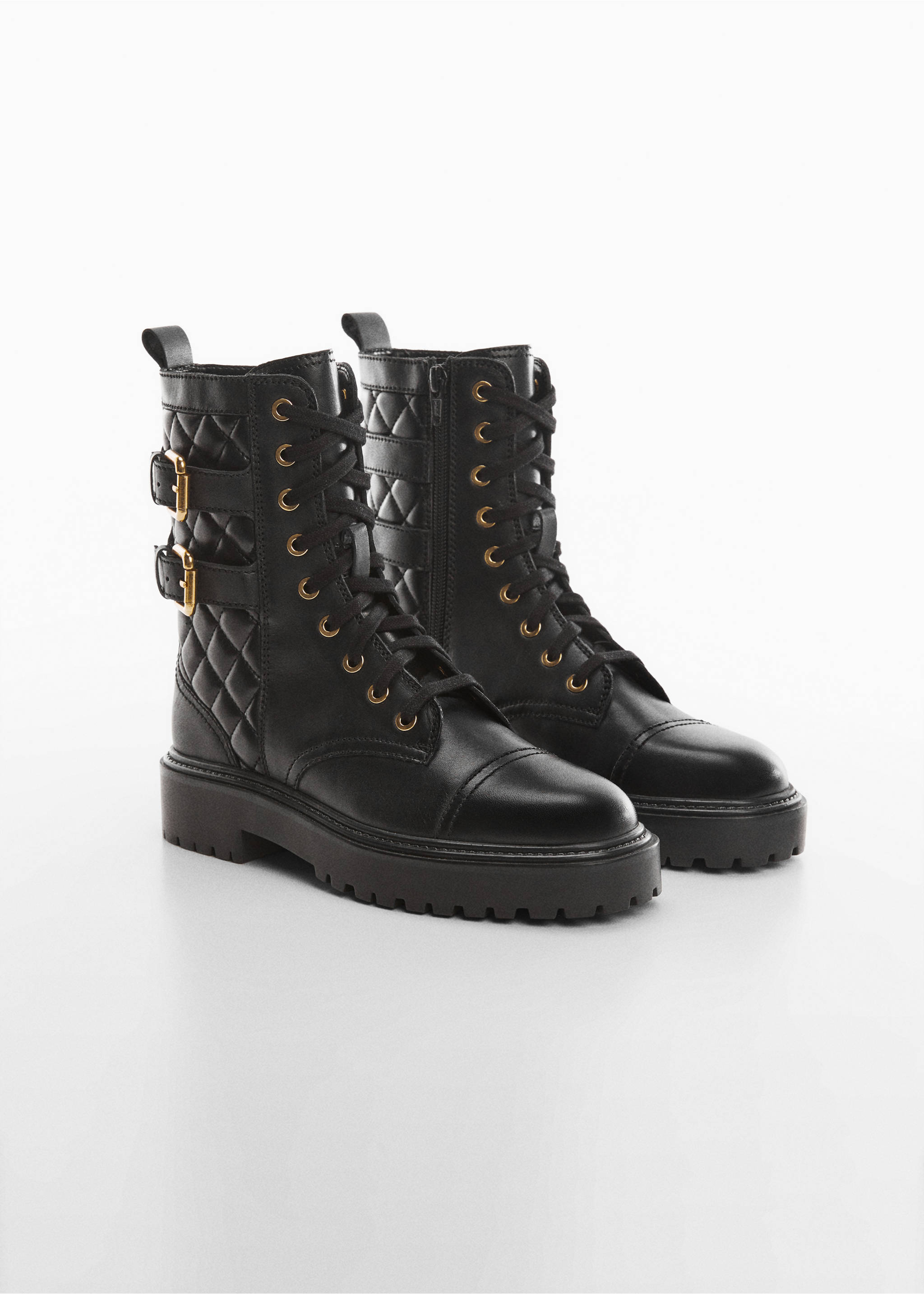 Military leather ankle boots - Medium plane, Black. Ref: 57054427-00.