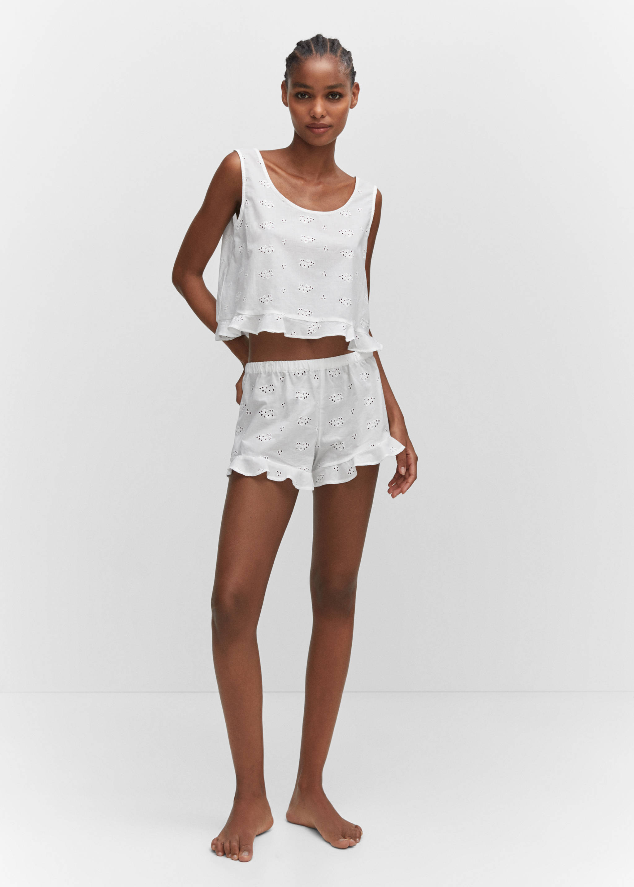 Pajama shorts with lace detail - General plane