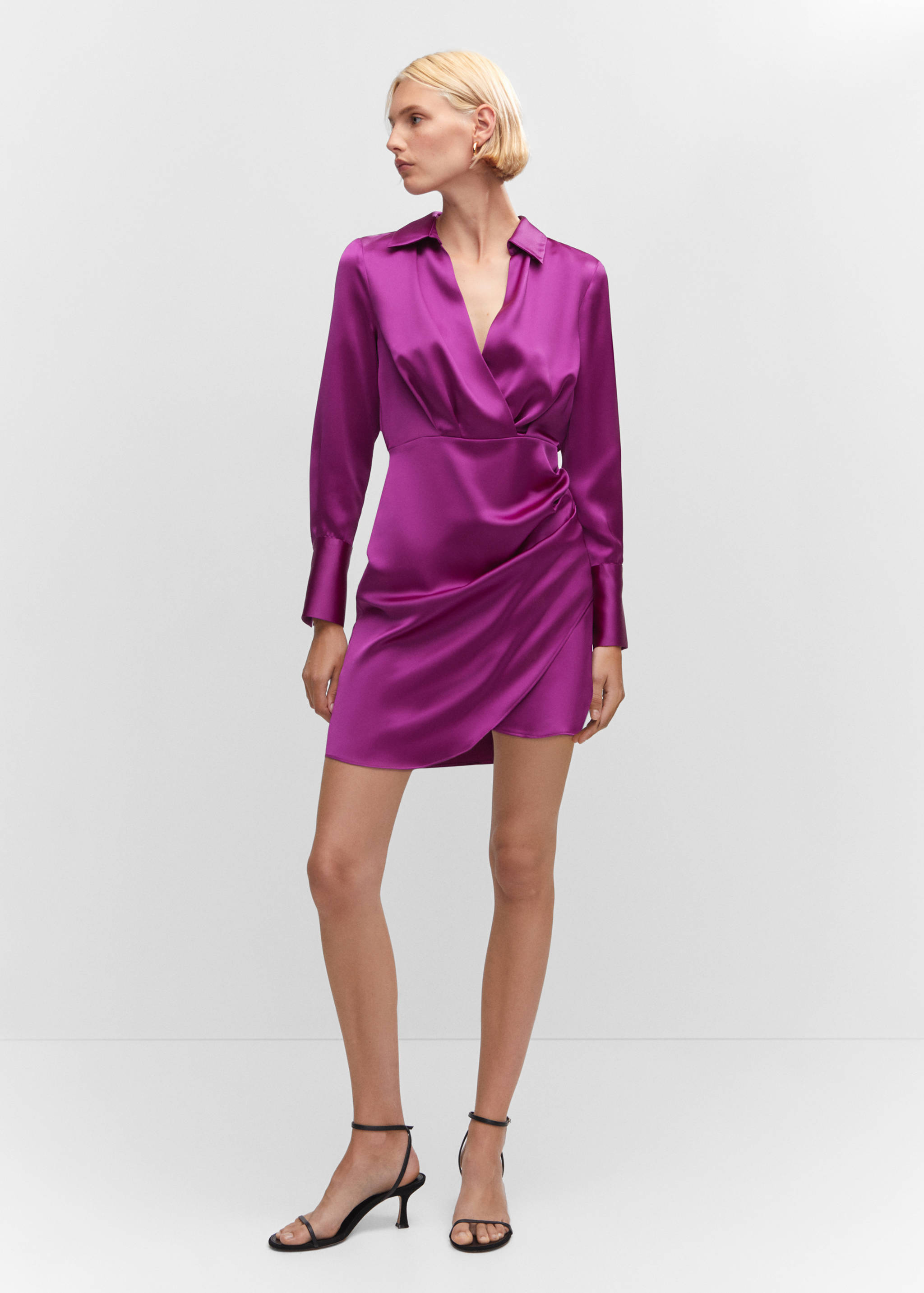 Satin wrap shirt dress - Women | MANGO OUTLET USA