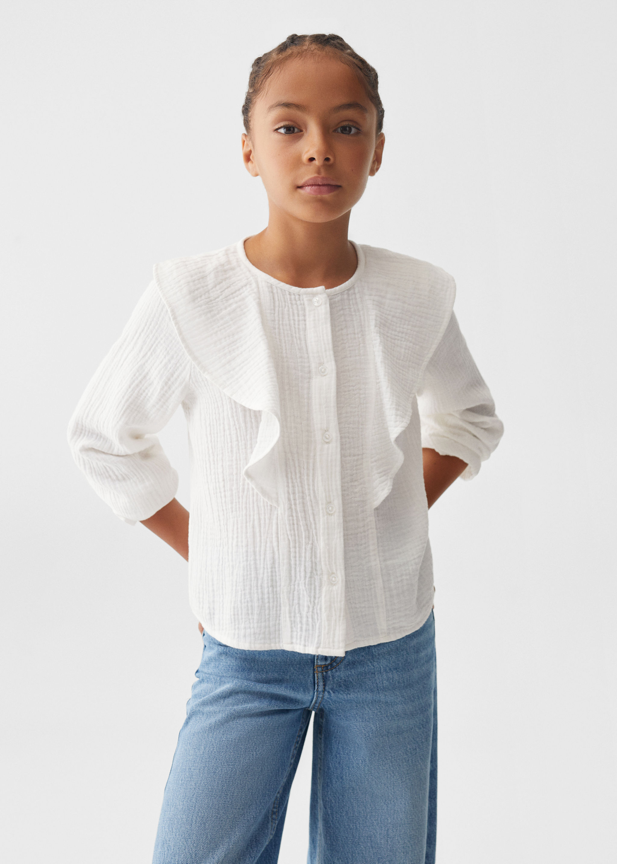 Blusa de algodão com folhos - Plano médio