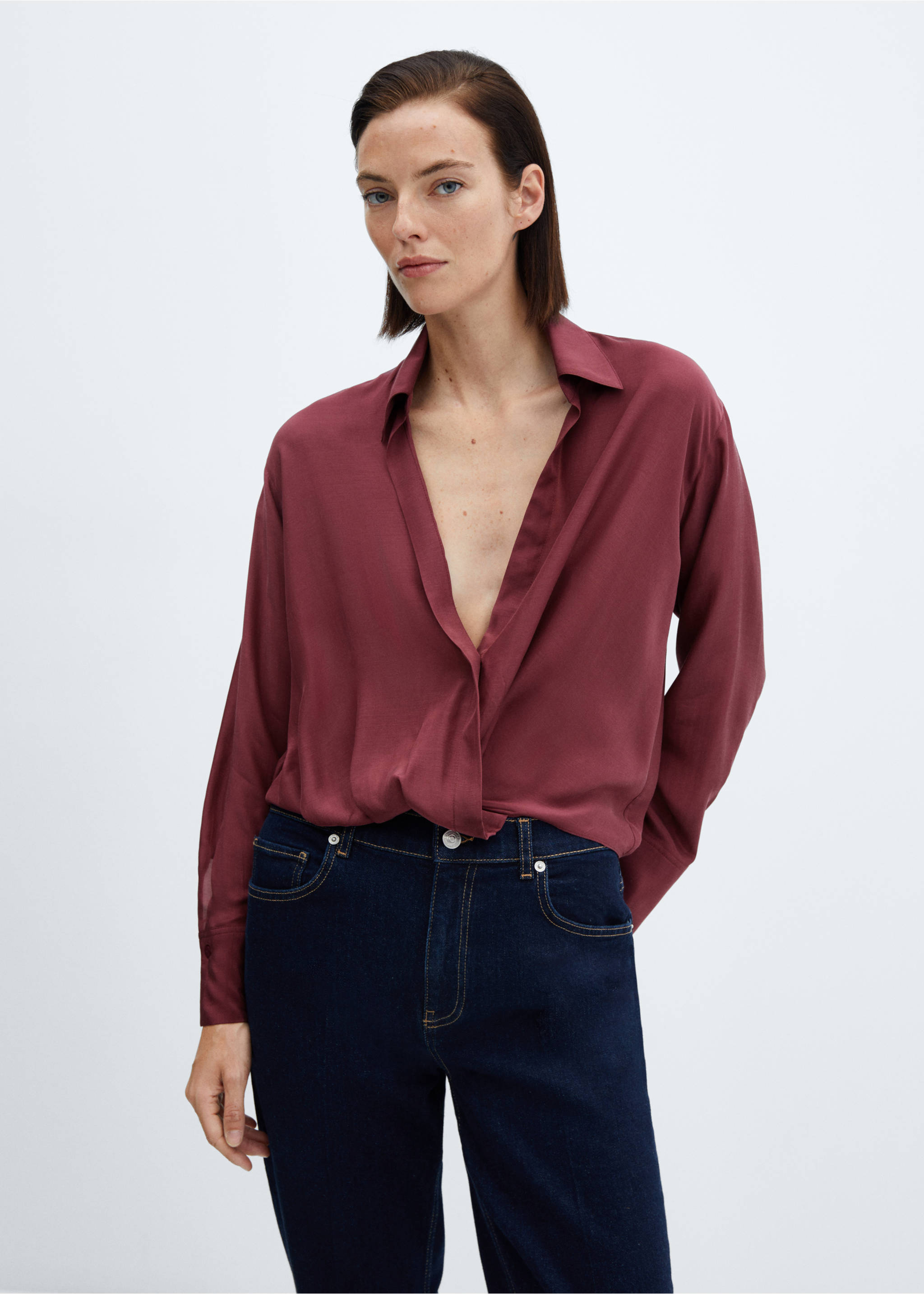 Satin wrap blouse - Medium plane, Burgundy. Ref: 57055809-00.