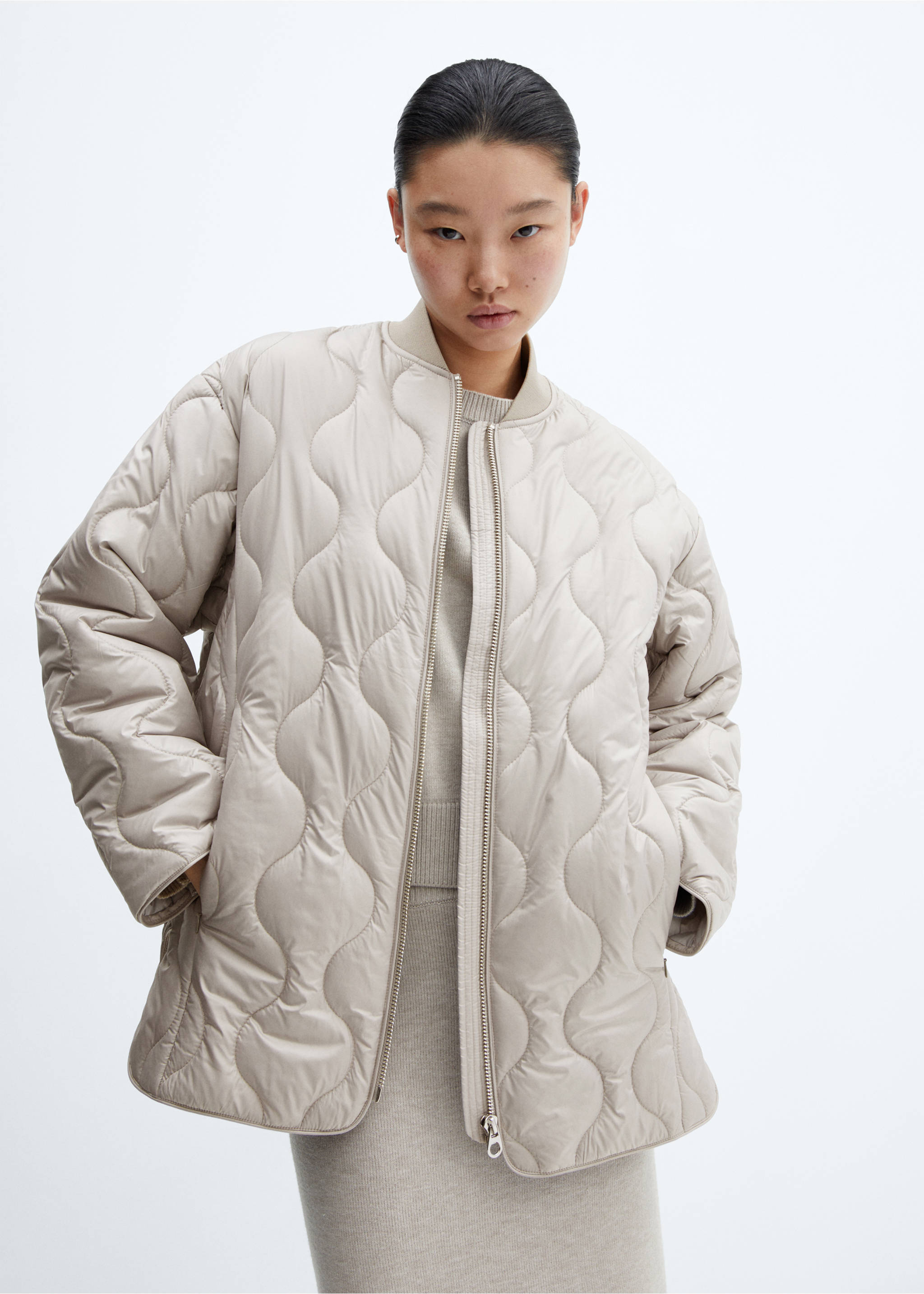 Oversized waterproof puffer coat - Medium plane, Grey. Ref: 57055948-00.
