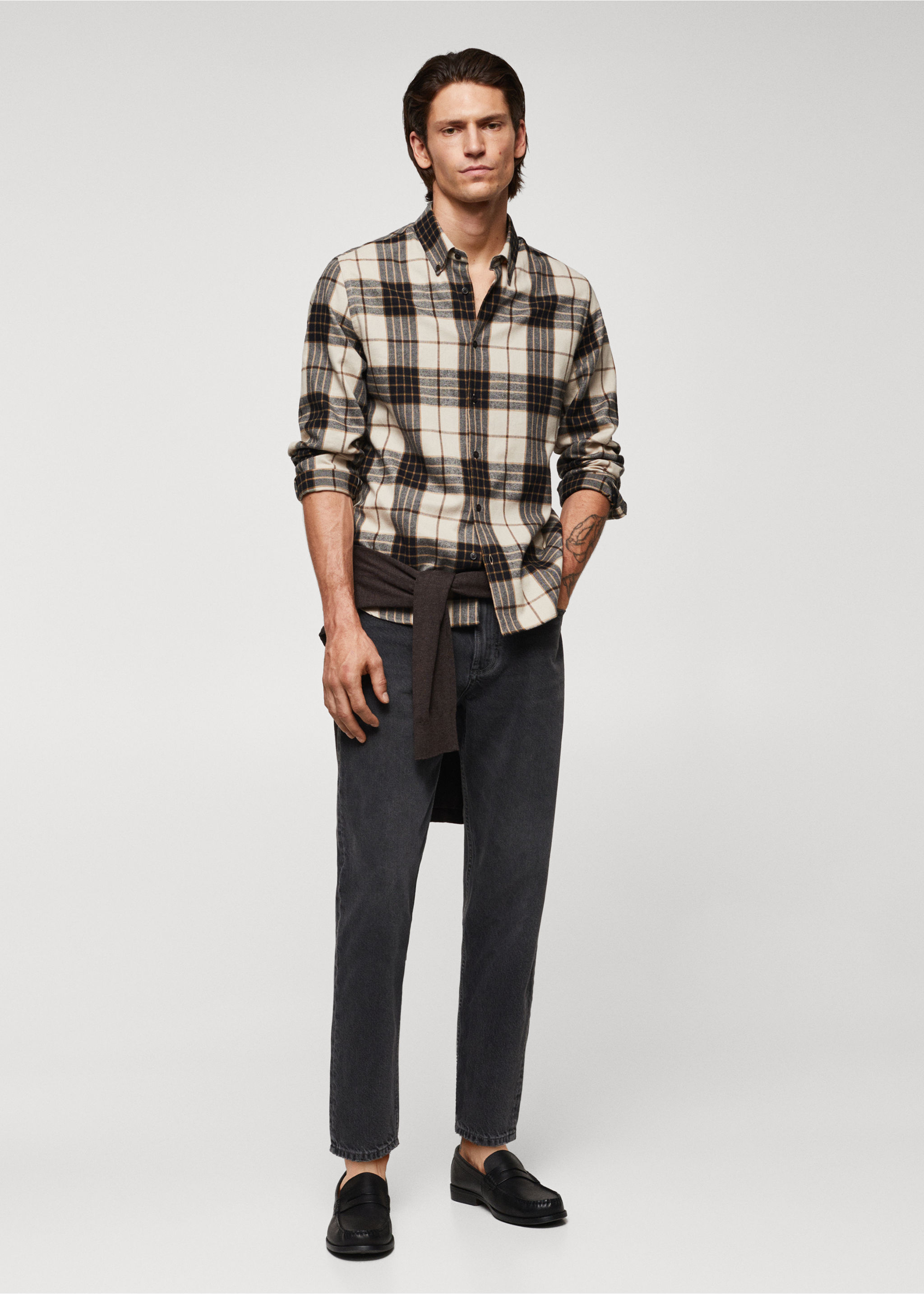 Kariertes Regular Fit-Hemd aus Flanell - Allgemeine Ansicht