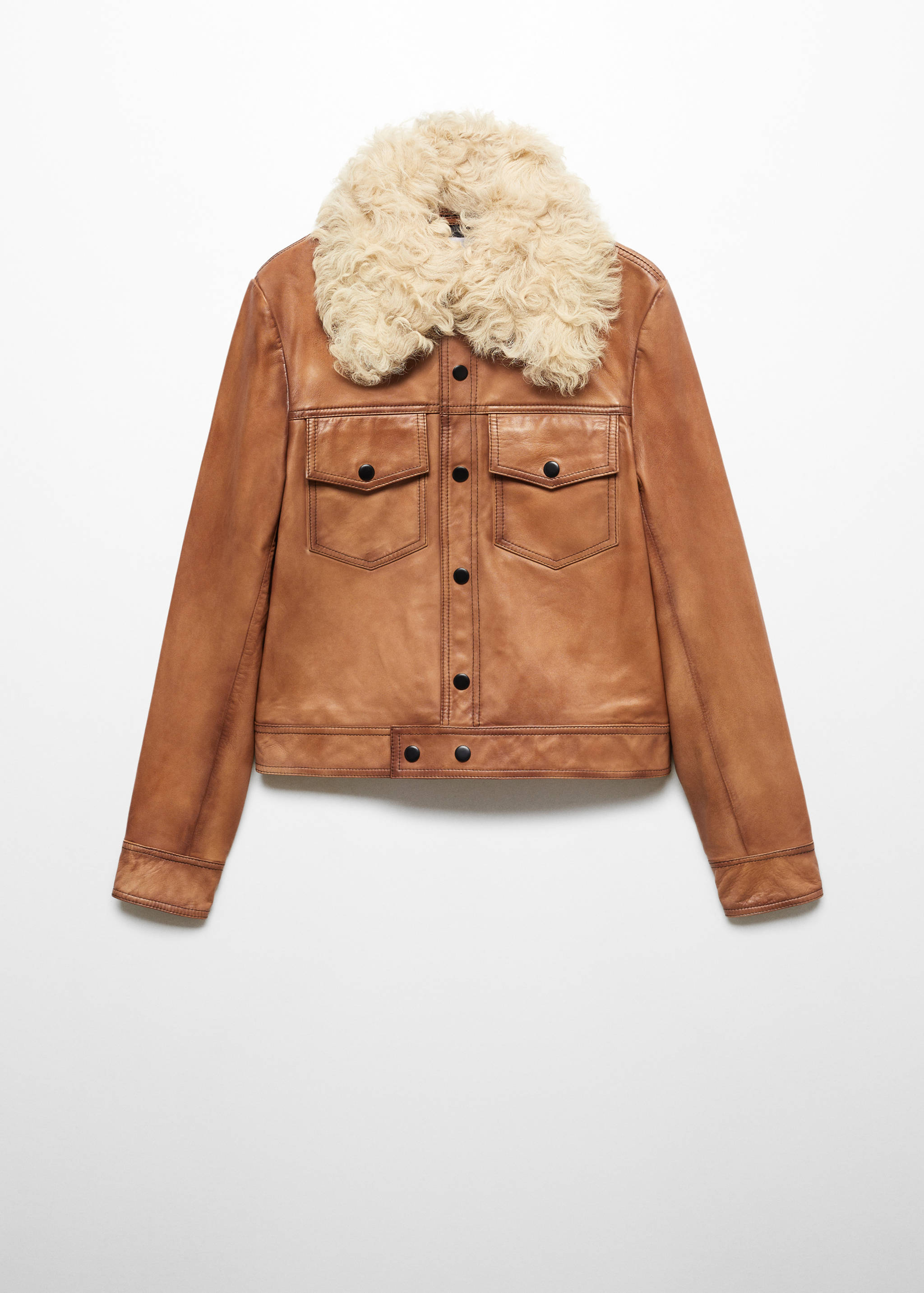 Suede jacket with fur-effect collar - Article without model