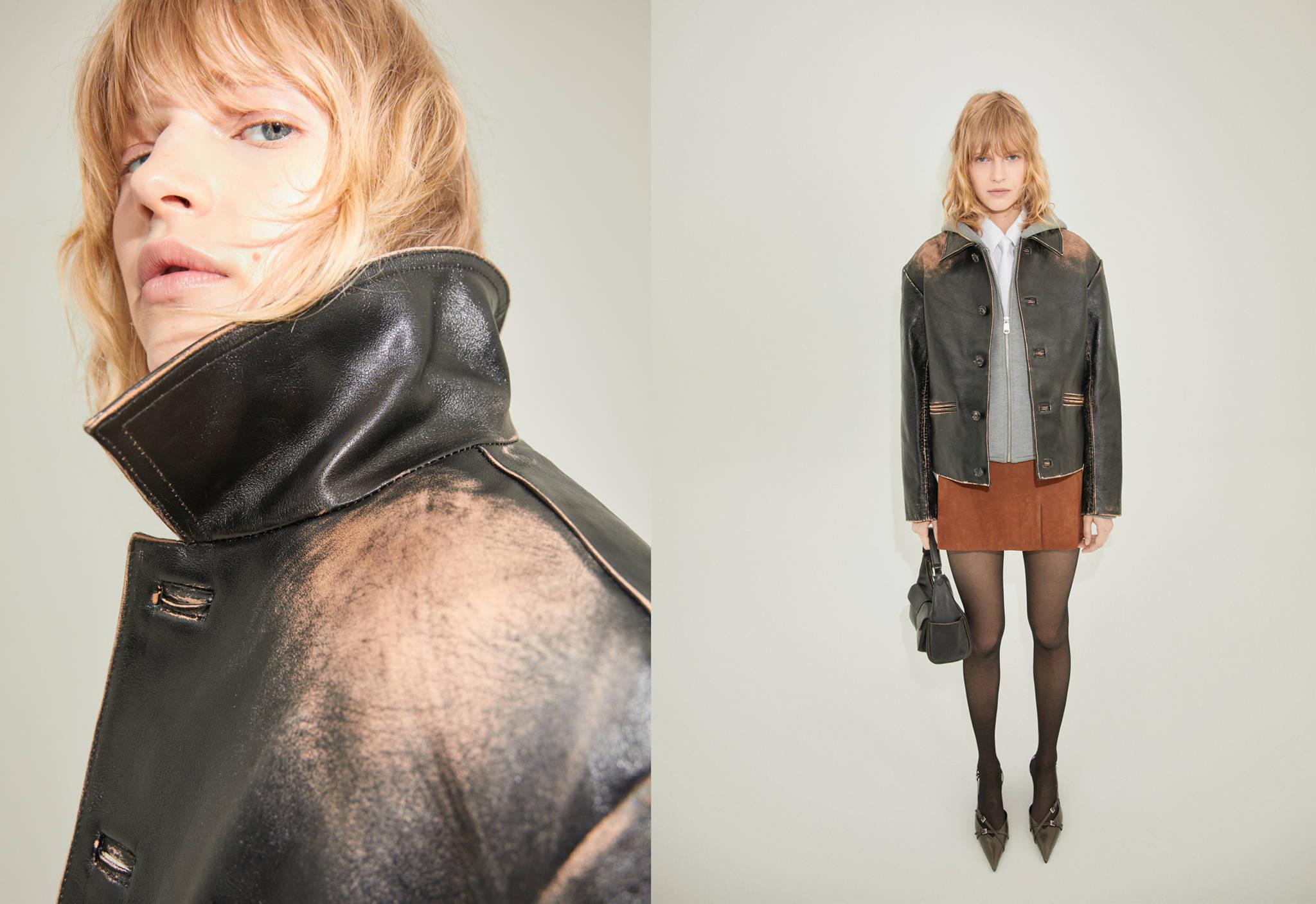Leather jacket with worn effect - Panoramic plane