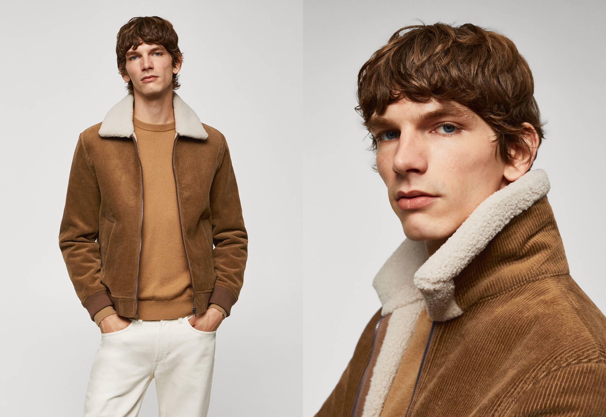 Corduroy jacket with shearling-effect lining - Panoramic plane