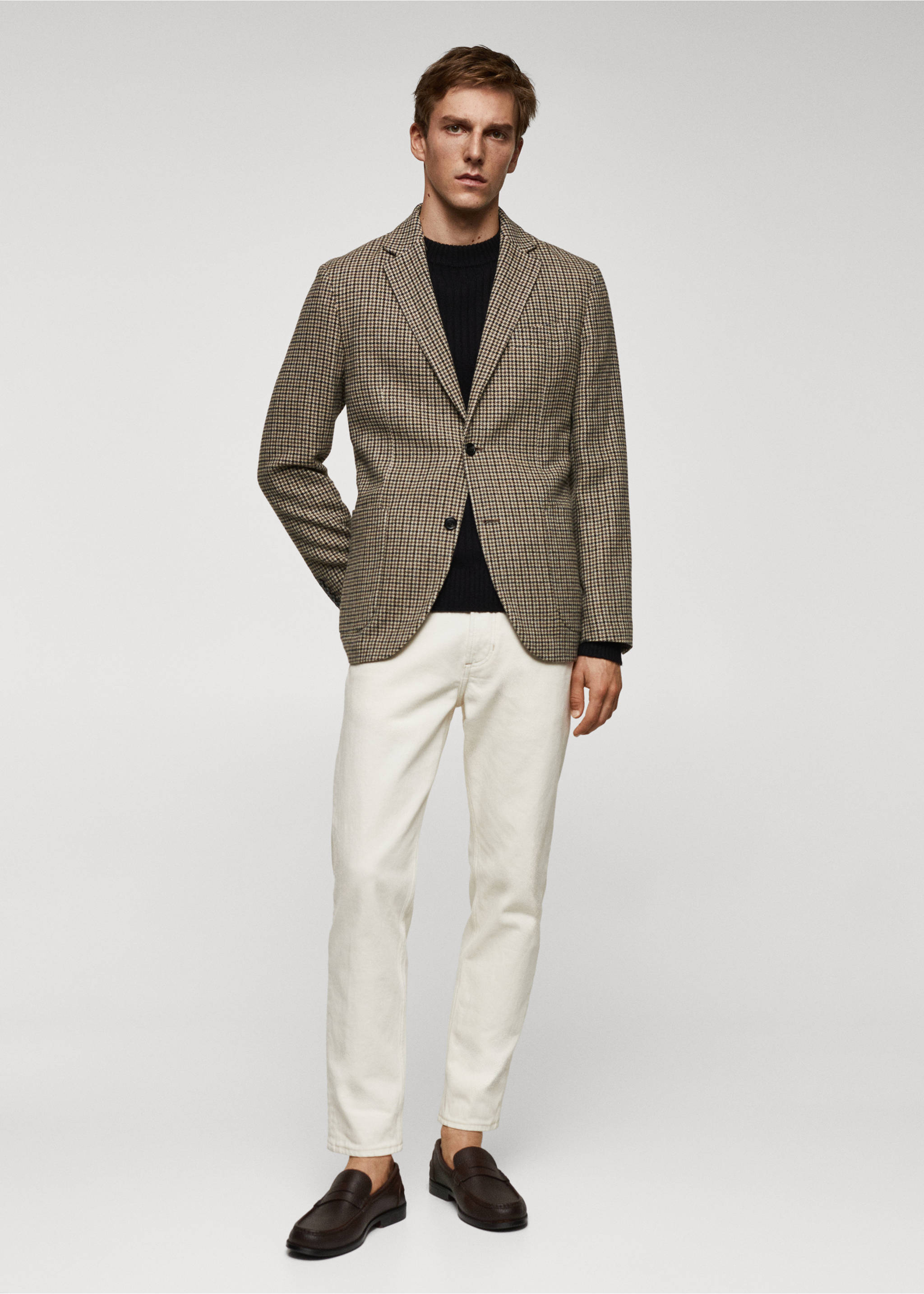 Slim Fit-Sakko mit Hahnentrittmuster - Allgemeine Ansicht, Beige. Ref: 57057708-00.