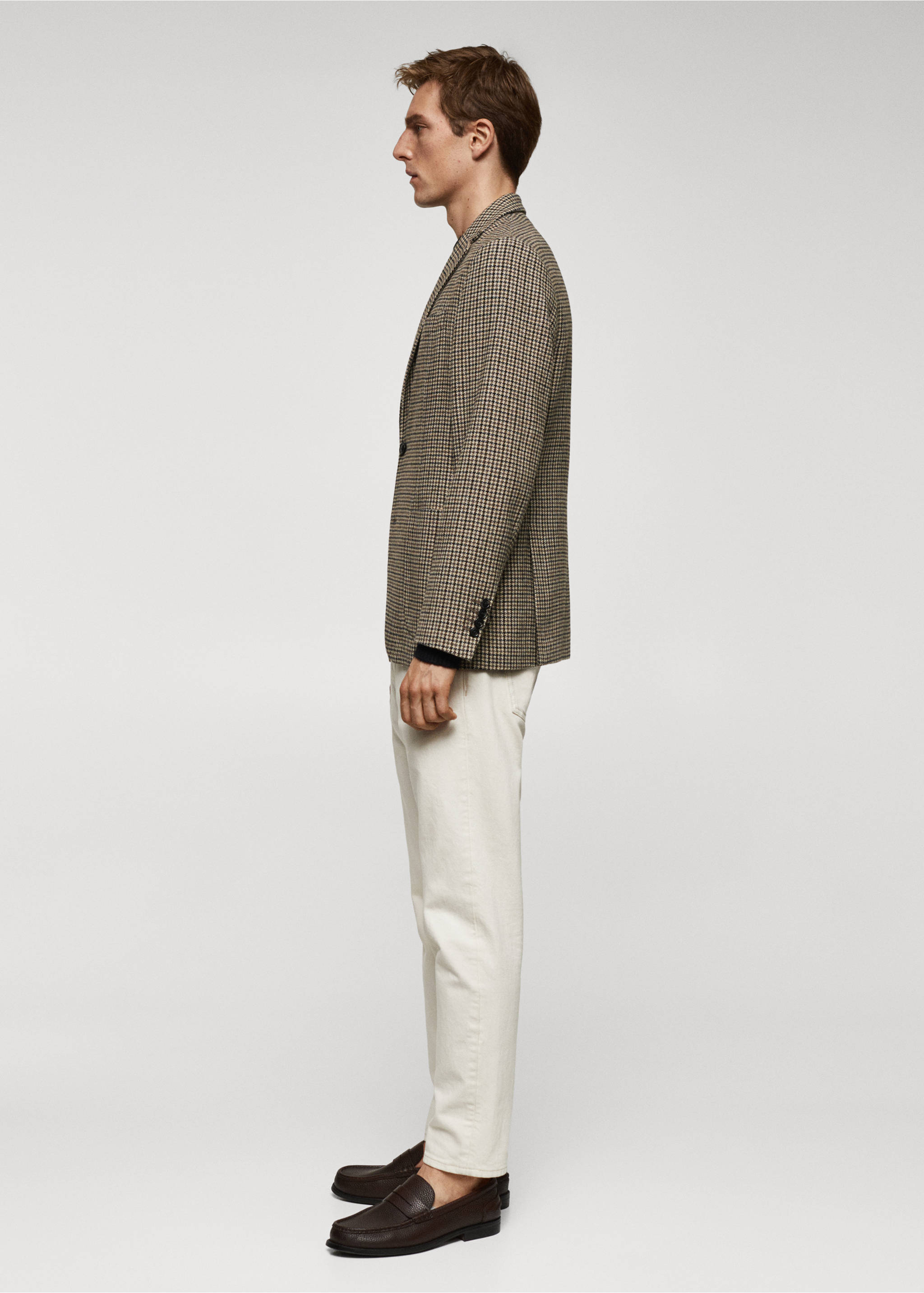 Slim Fit-Sakko mit Hahnentrittmuster - Detail des Artikels 2, Beige. Ref: 57057708-00.