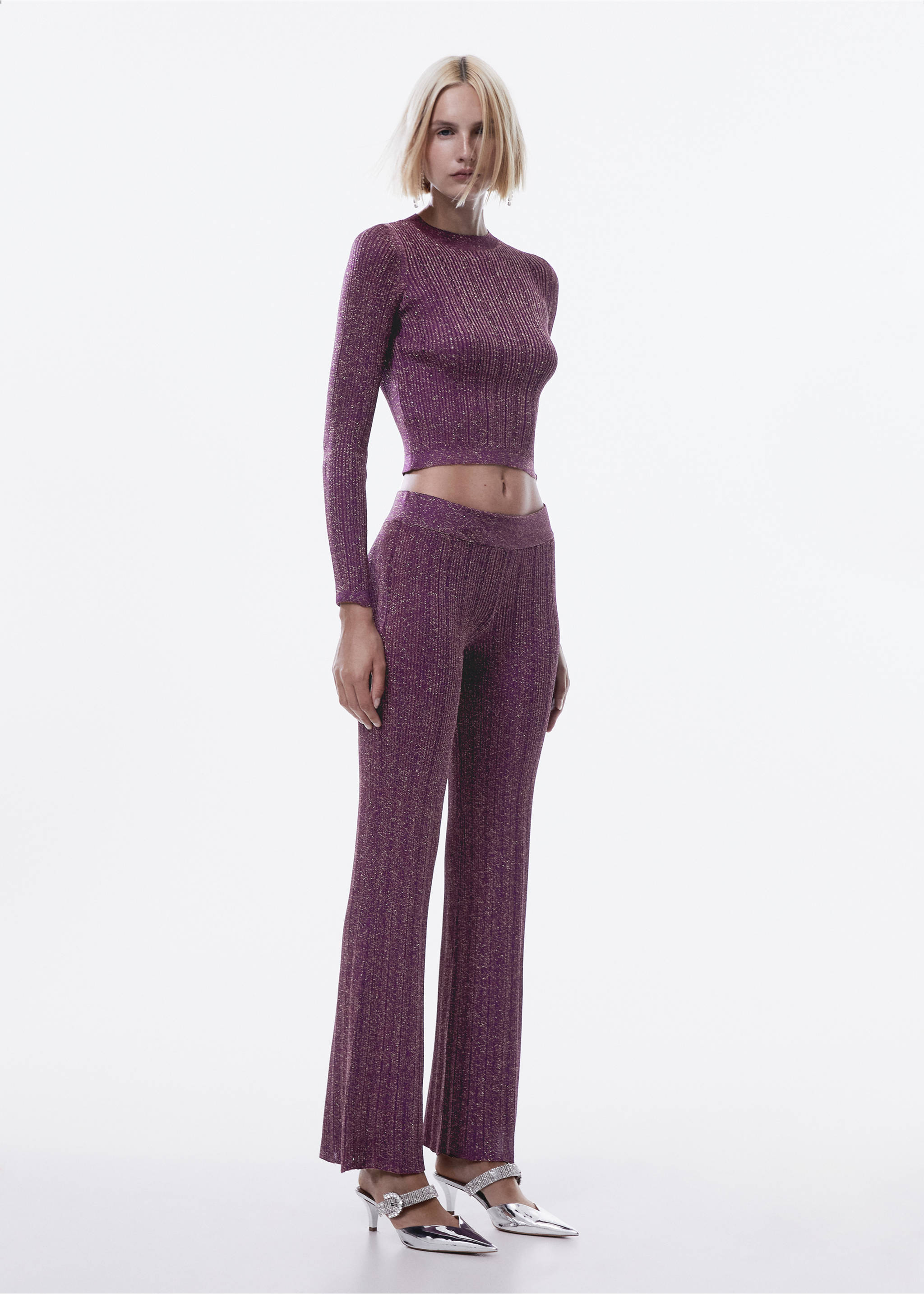 Lurex-knit flared trousers - General plane, Purple. Ref: 57057755-00.