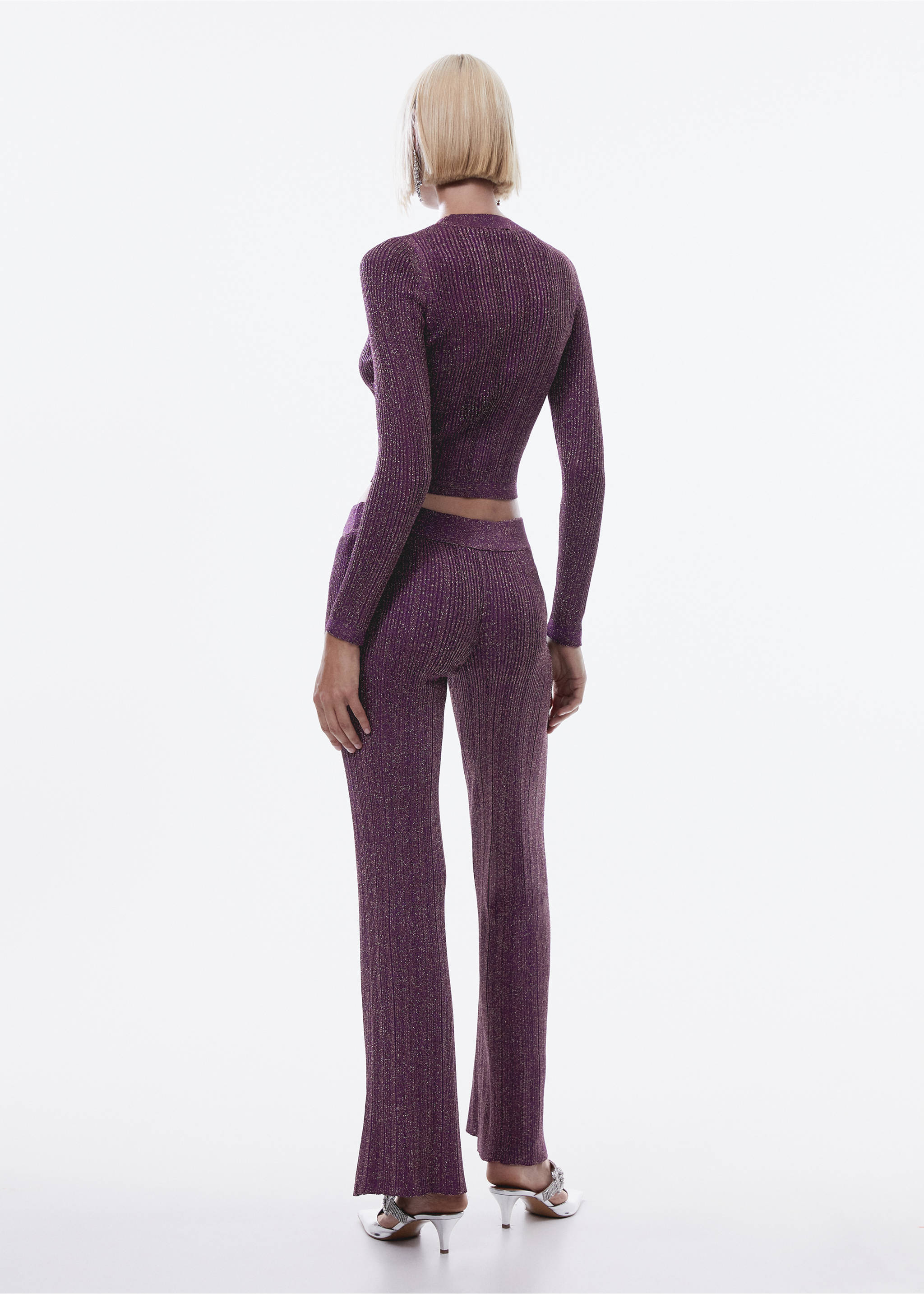 Lurex-knit flared trousers - Reverse of the article, Purple. Ref: 57057755-00.