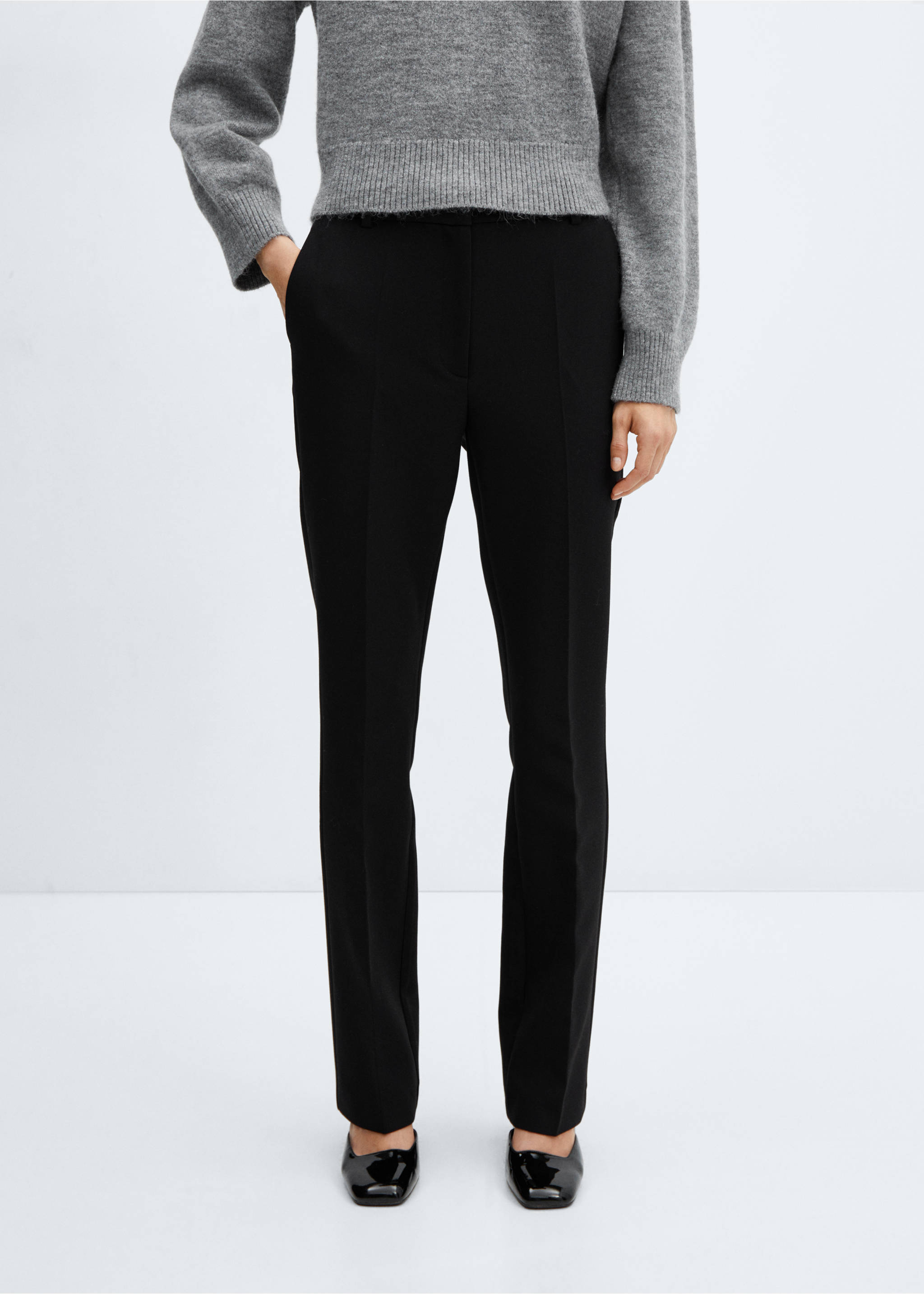 Pantalon flare taille normale - Plan moyen, Noir. Ref: 57057757-00.