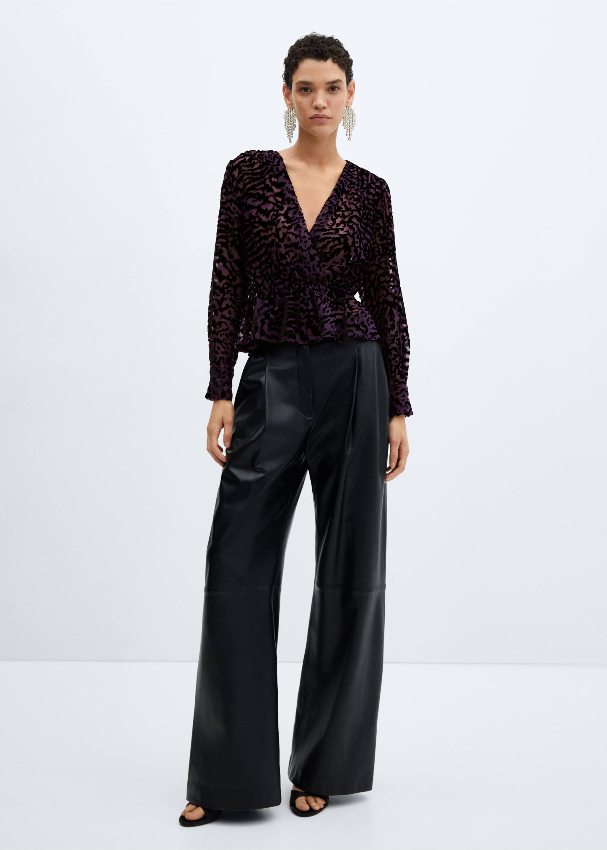 Animal-print velvet blouse - General plane, Black. Ref: 57058270-00.