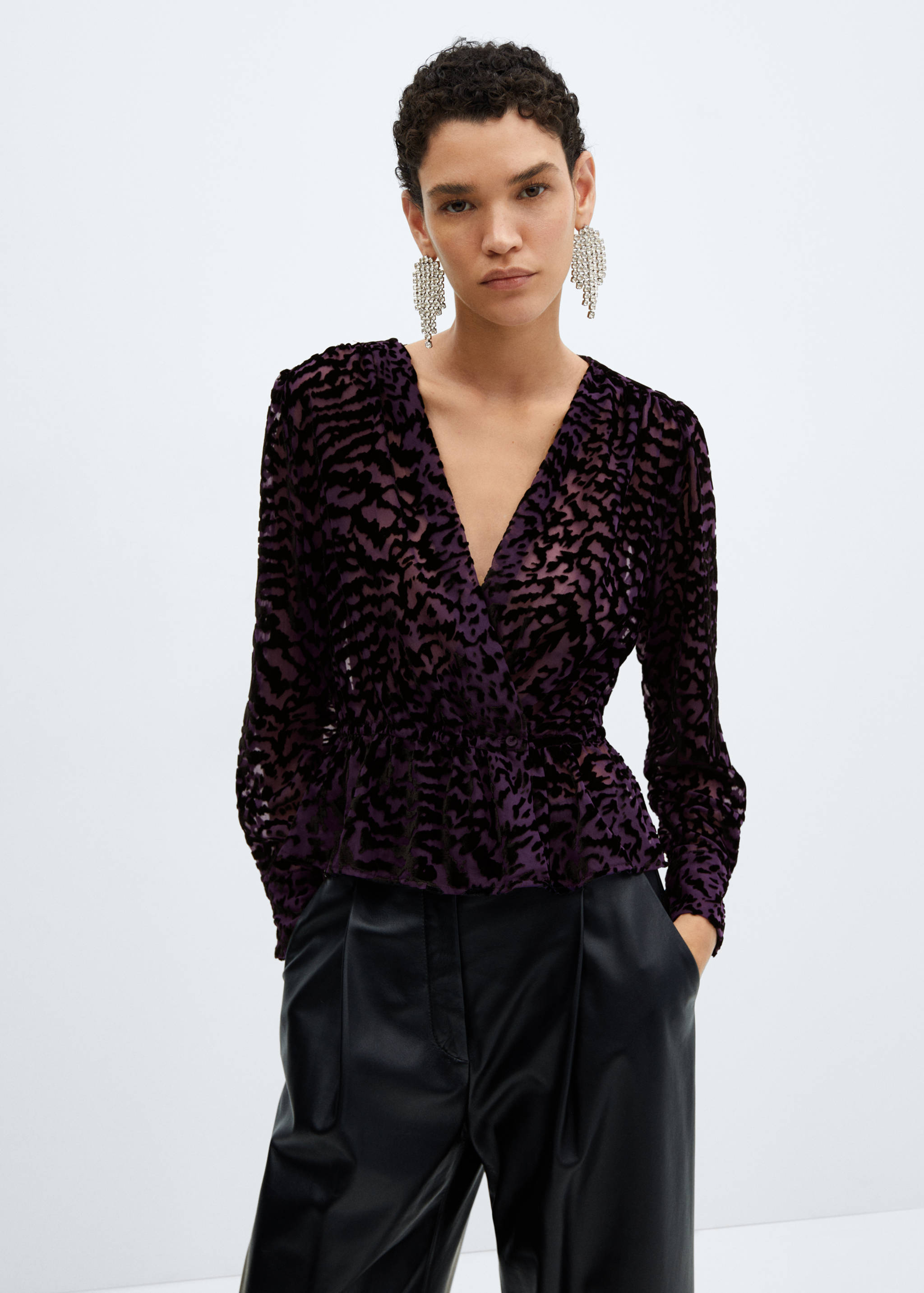 Animal-print velvet blouse - Medium plane