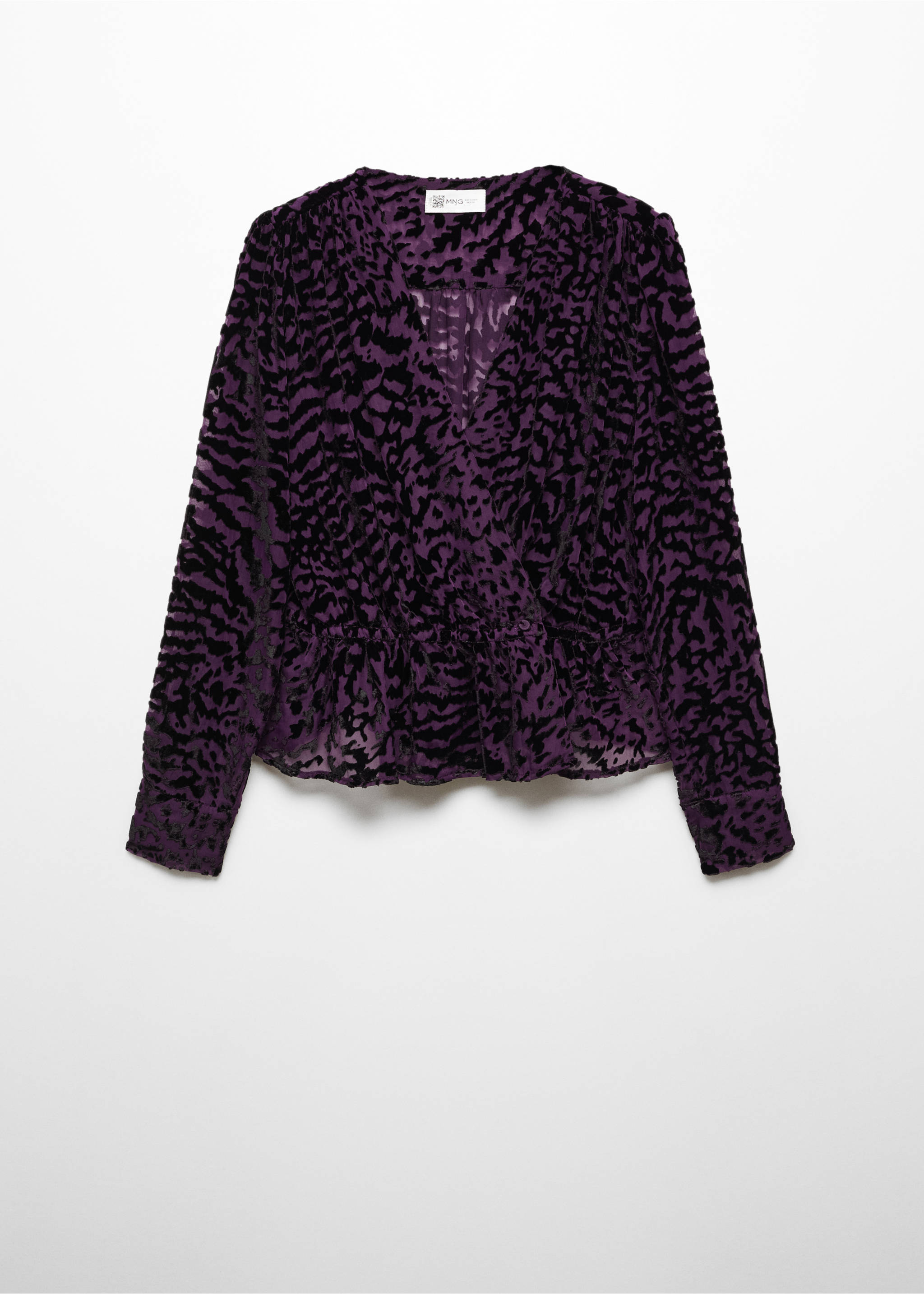 Animal-print velvet blouse - Article without model, Black. Ref: 57058270-00.