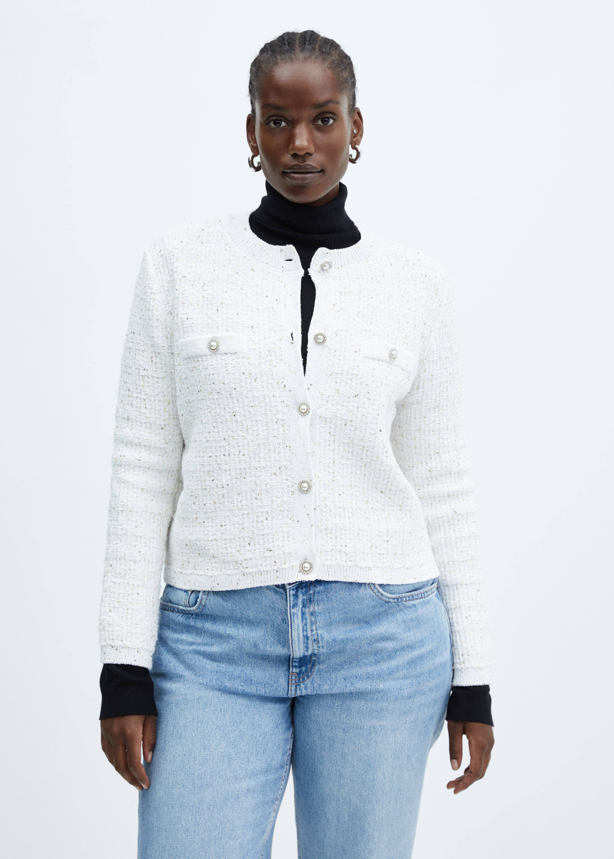 Tweed cardigan with jewel button - Details of the article 5