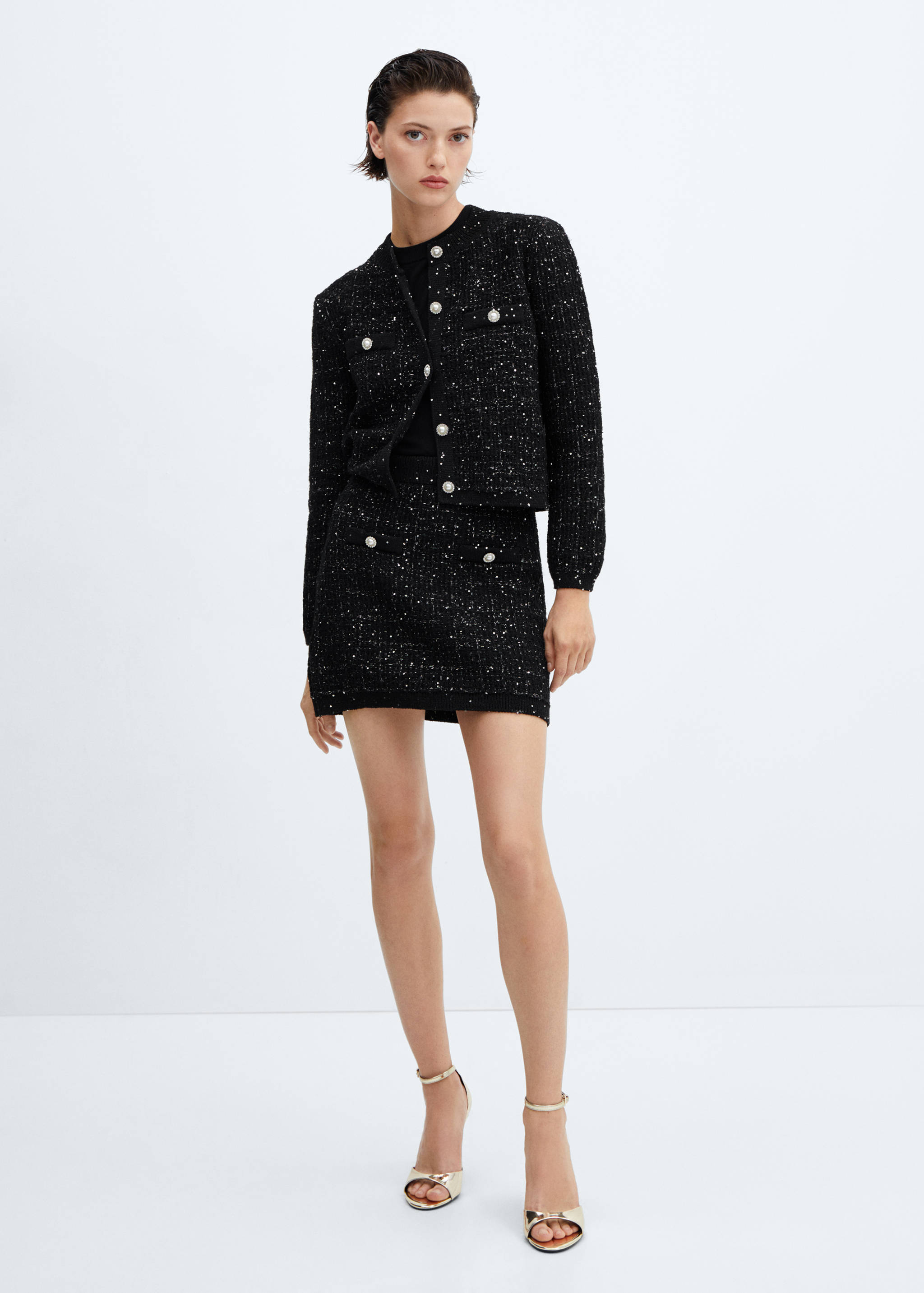 Tweed cardigan with jewel button - General plane