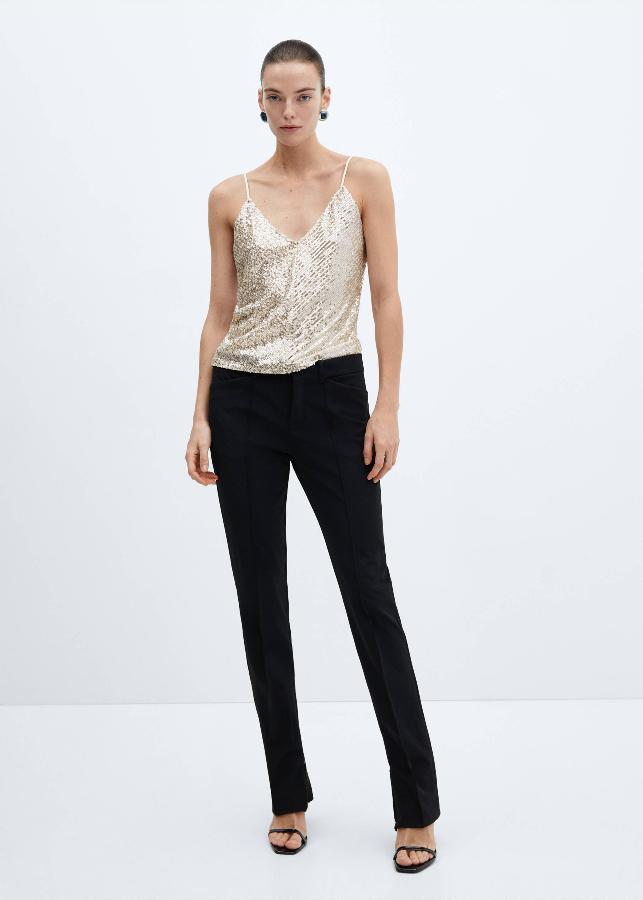 Sequined tank top - General plane, Ivory White. Ref: 57059100-00.