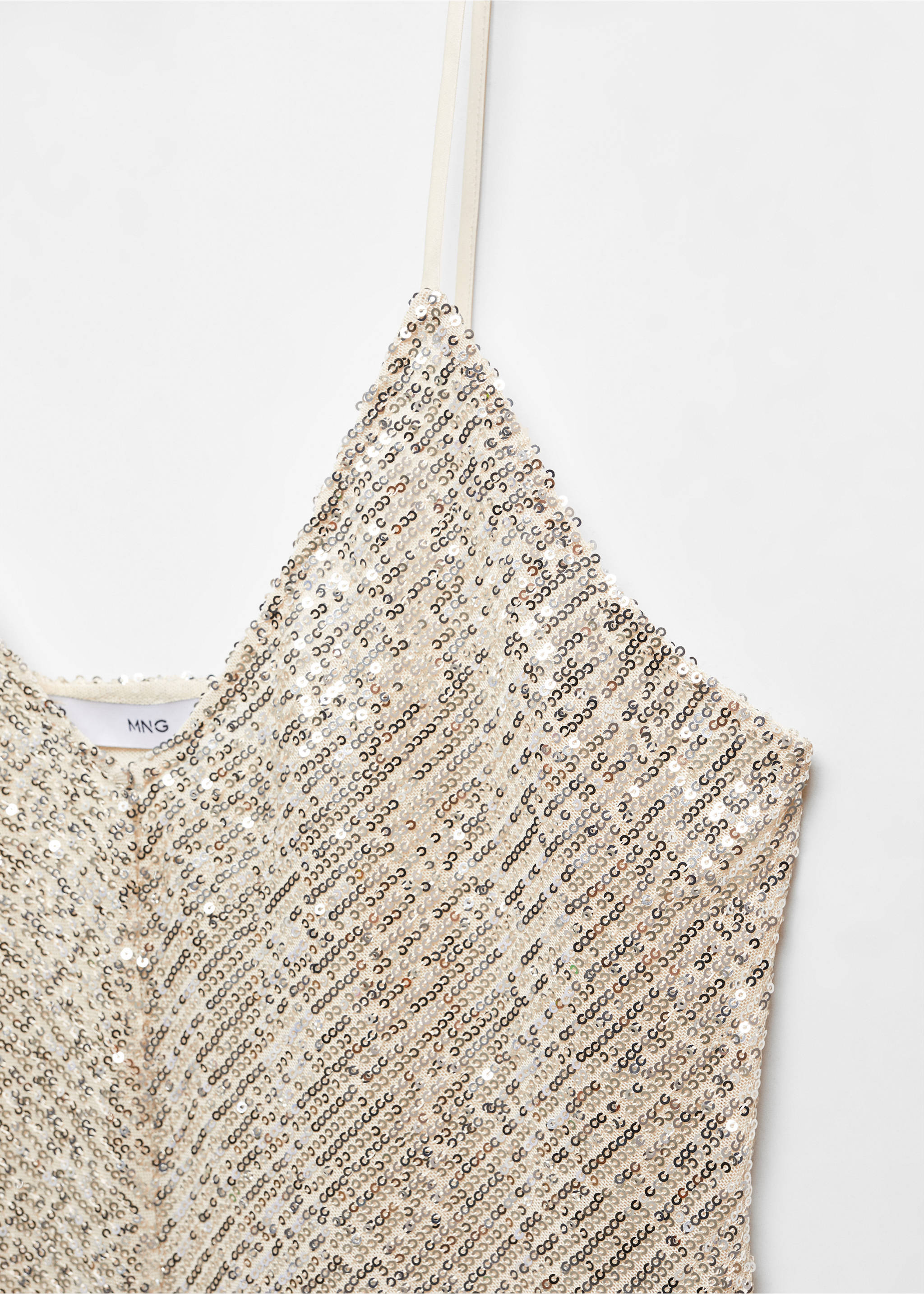 Sequined tank top - Details of the article 8, Ivory White. Ref: 57059100-00.