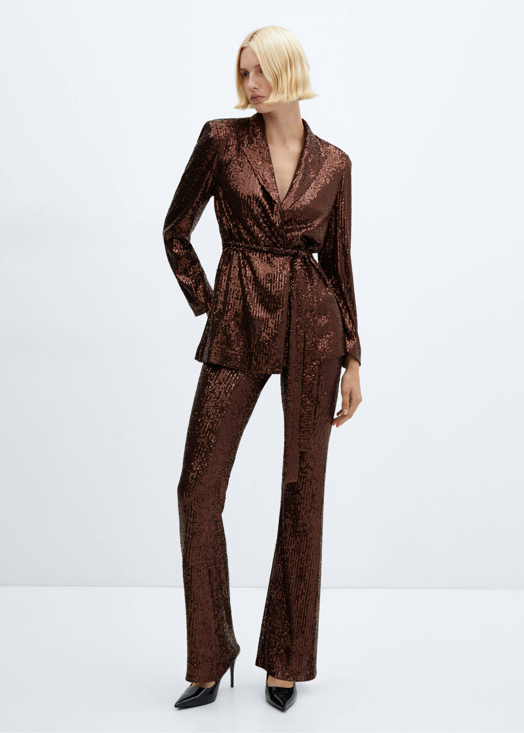Sequin jacket with belt - General plane, Cognac. Ref: 57059104-00.