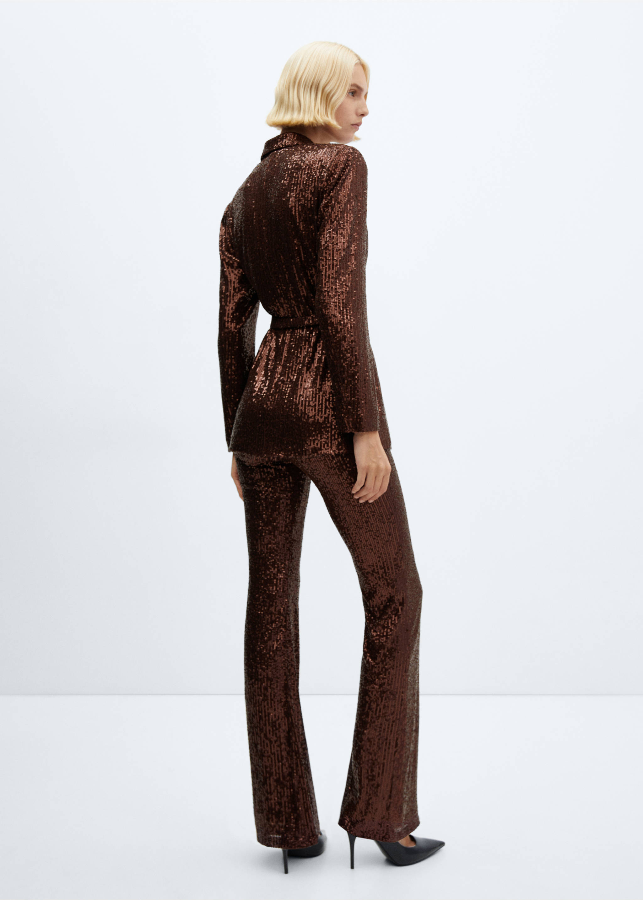 Sequin jacket with belt - Reverse of the article, Cognac. Ref: 57059104-00.