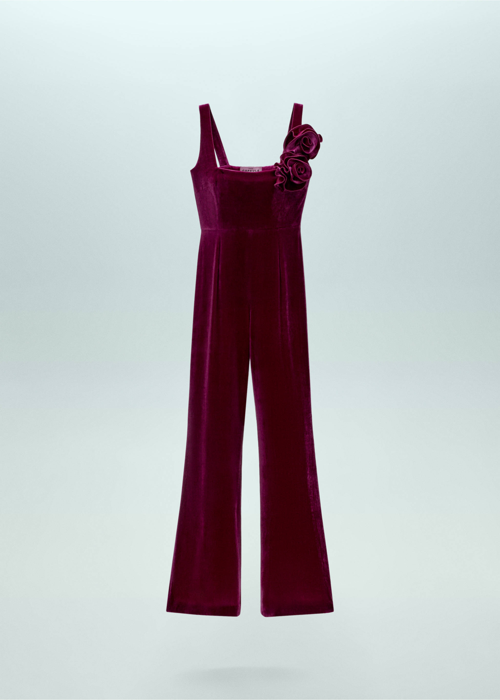 Flared velour jumpsuit with wide straps - Article without model, Pink. Ref: 57059121-00.