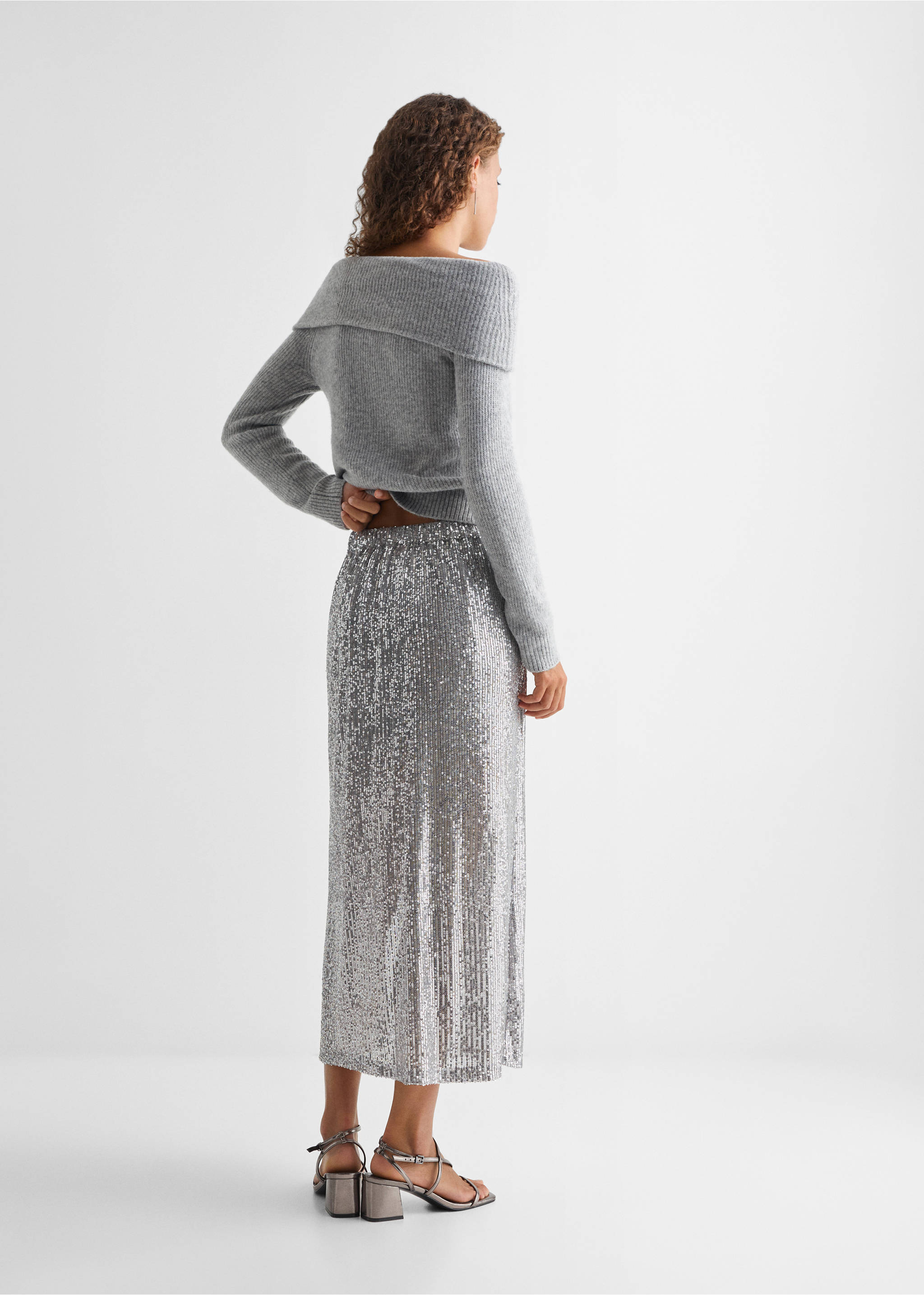 Sequin skirt - Reverse of the article, Silver. Ref: 57059216-00.
