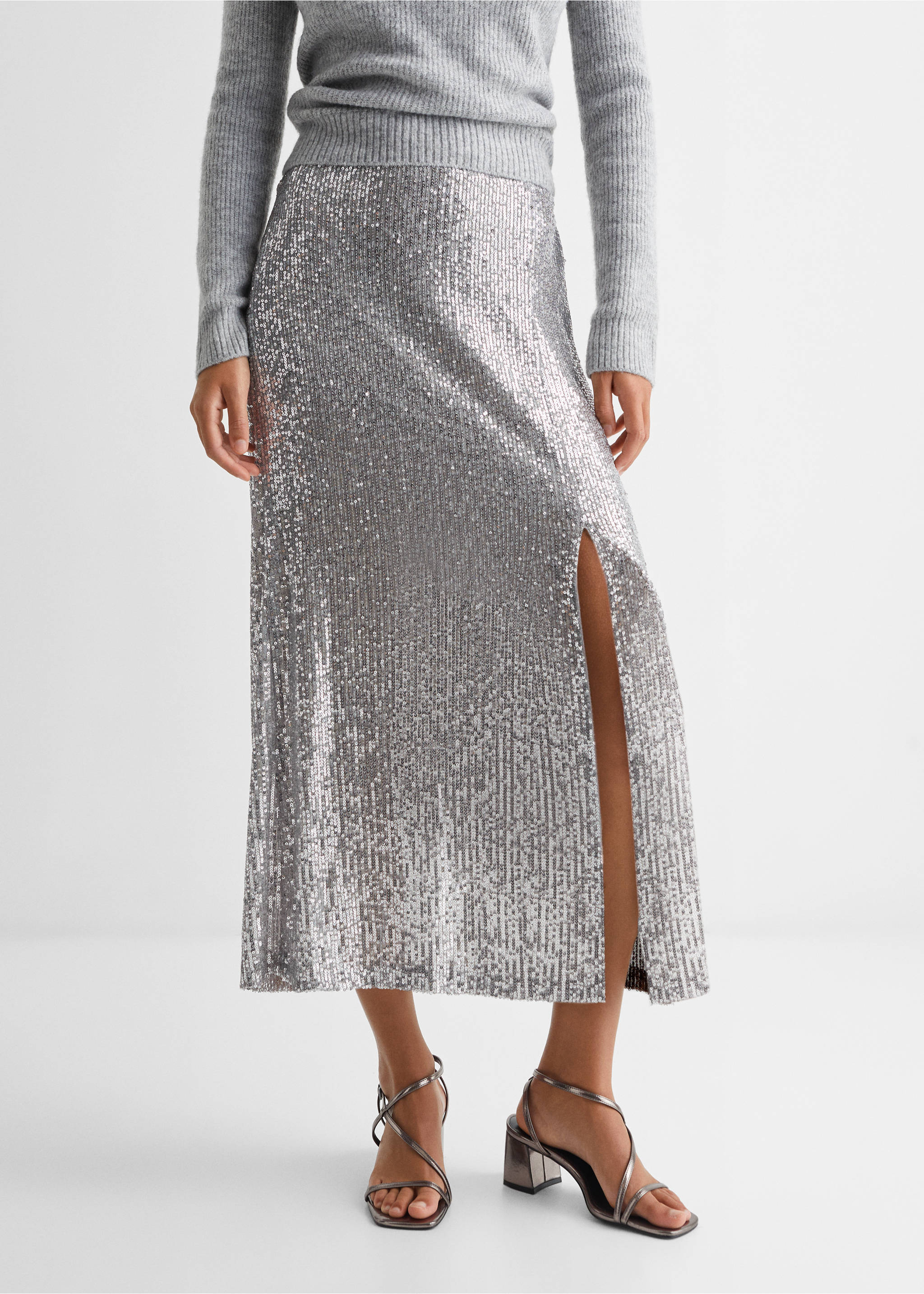 Sequin skirt - Details of the article 1, Silver. Ref: 57059216-00.