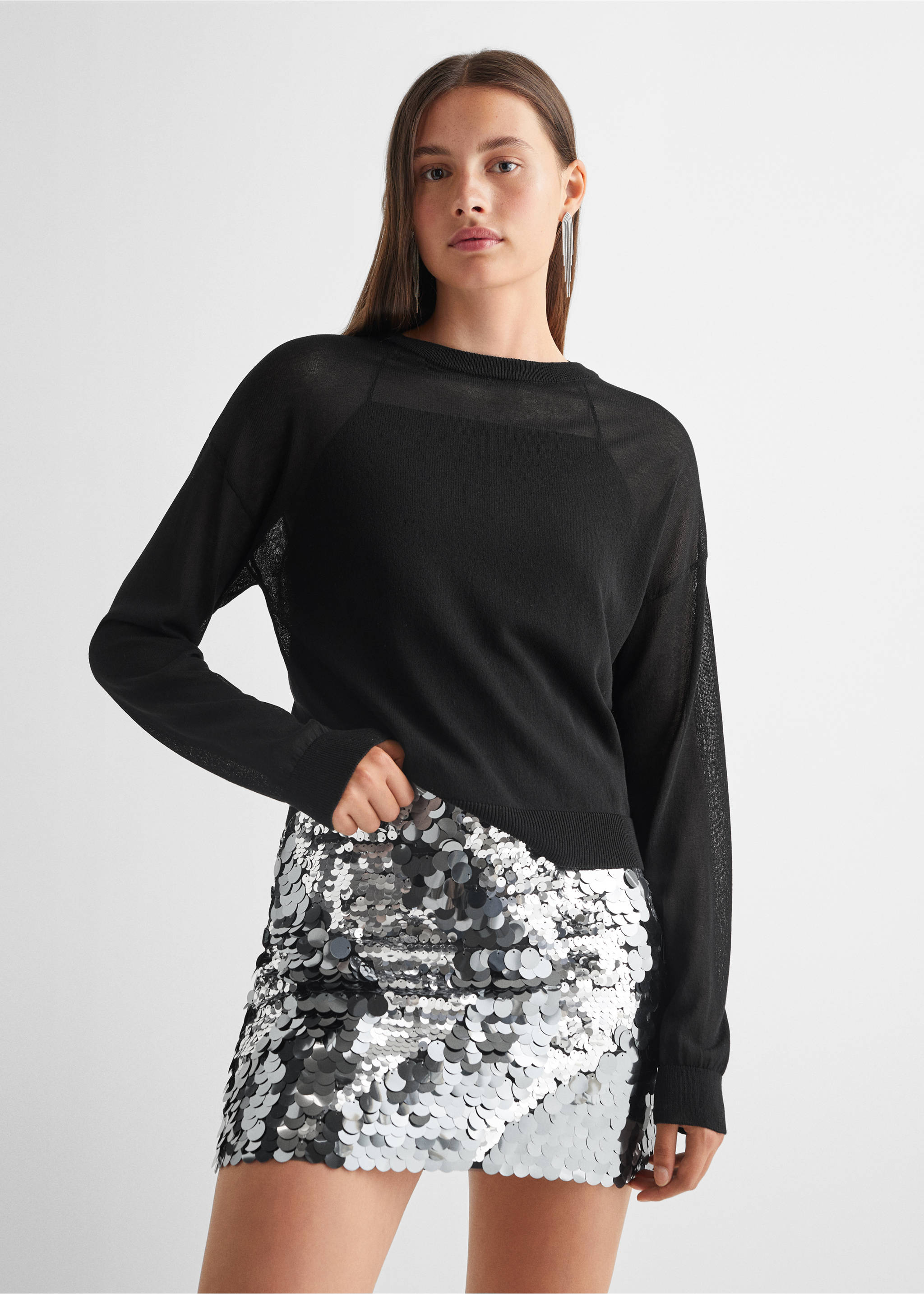 Sequin skirt - Medium plane, Silver. Ref: 57059218-00.