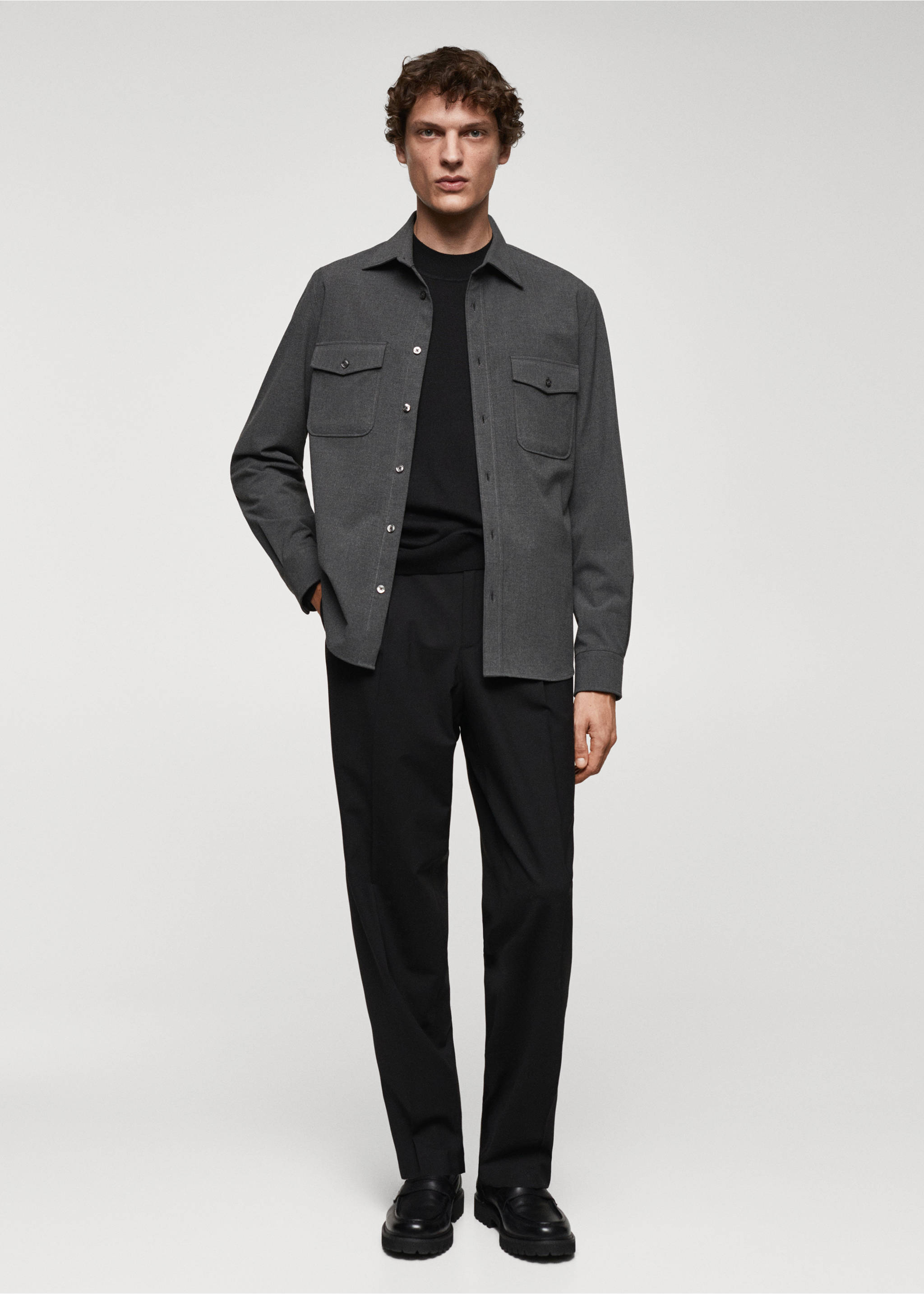 Relaxed-fit wool trousers - General plane, Black. Ref: 57059407-00.