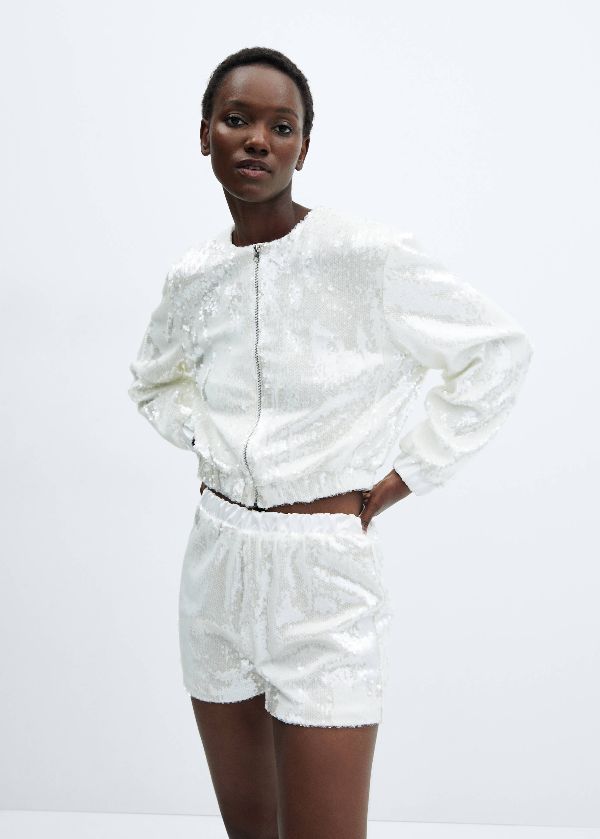 Chaqueta bomber lentejuelas - Plano medio