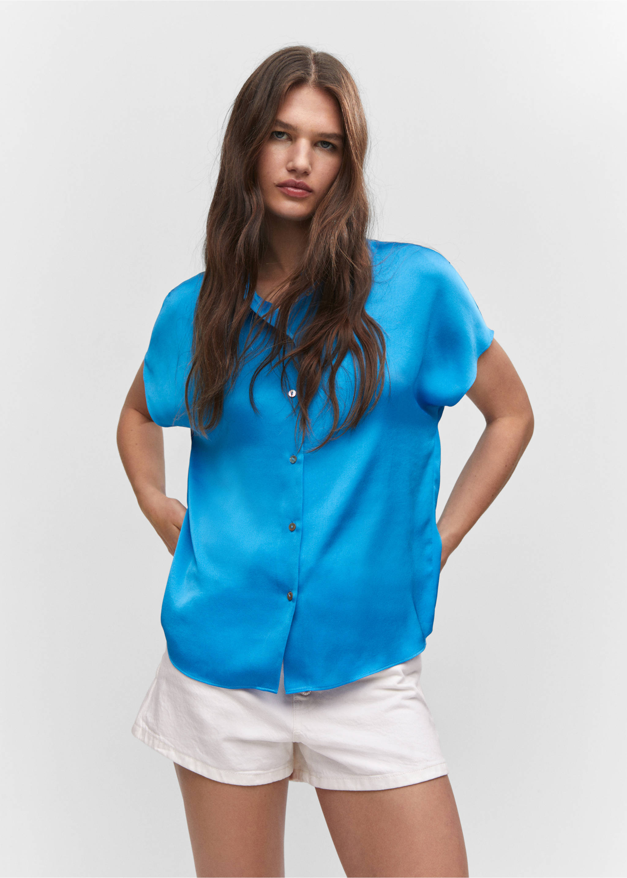 Short-sleeve button-down shirt - Medium plane, Blue. Ref: 57062888-00.