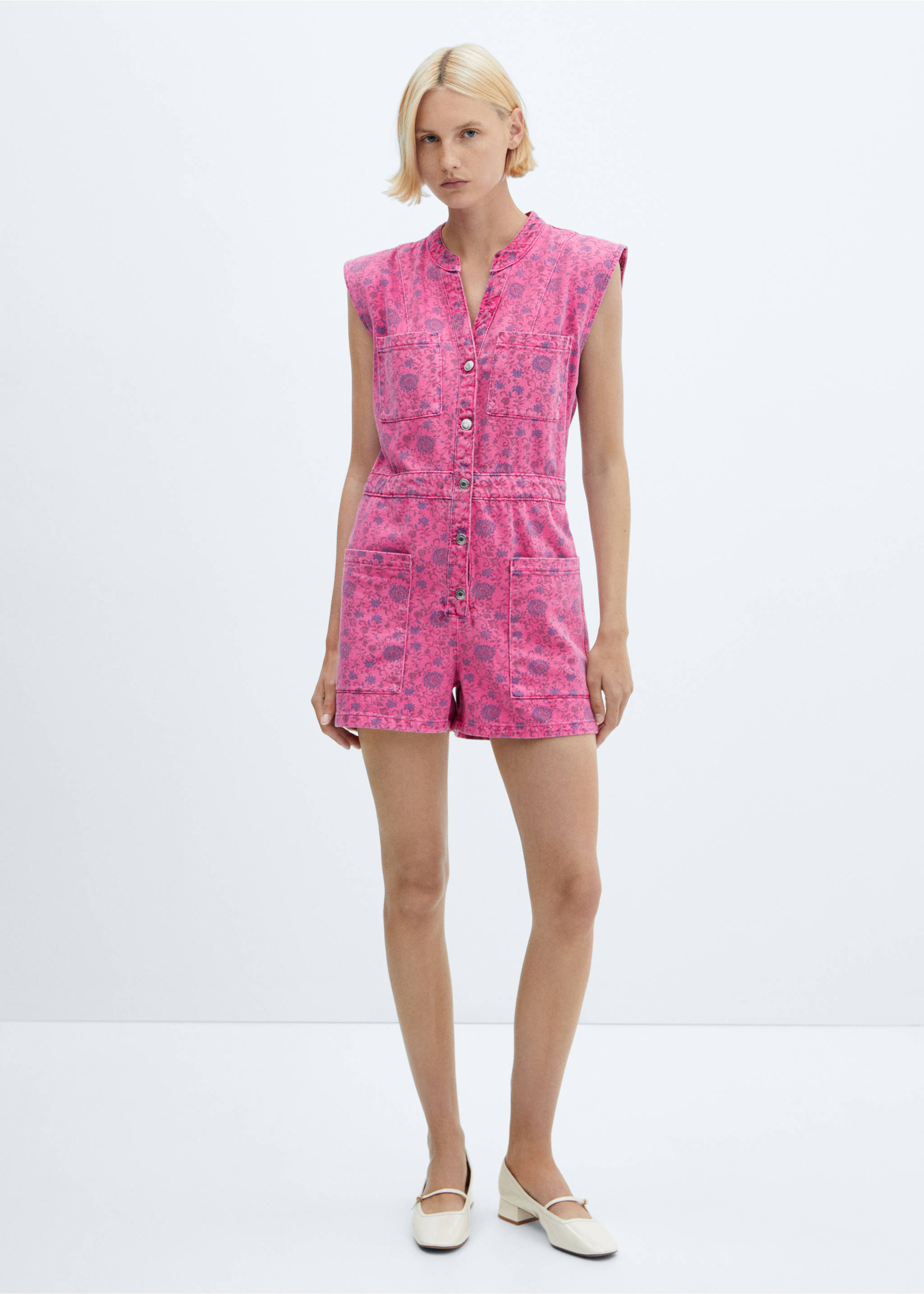 Printed denim jumpsuit - General plane, Fuchsia. Ref: 57062891-00.
